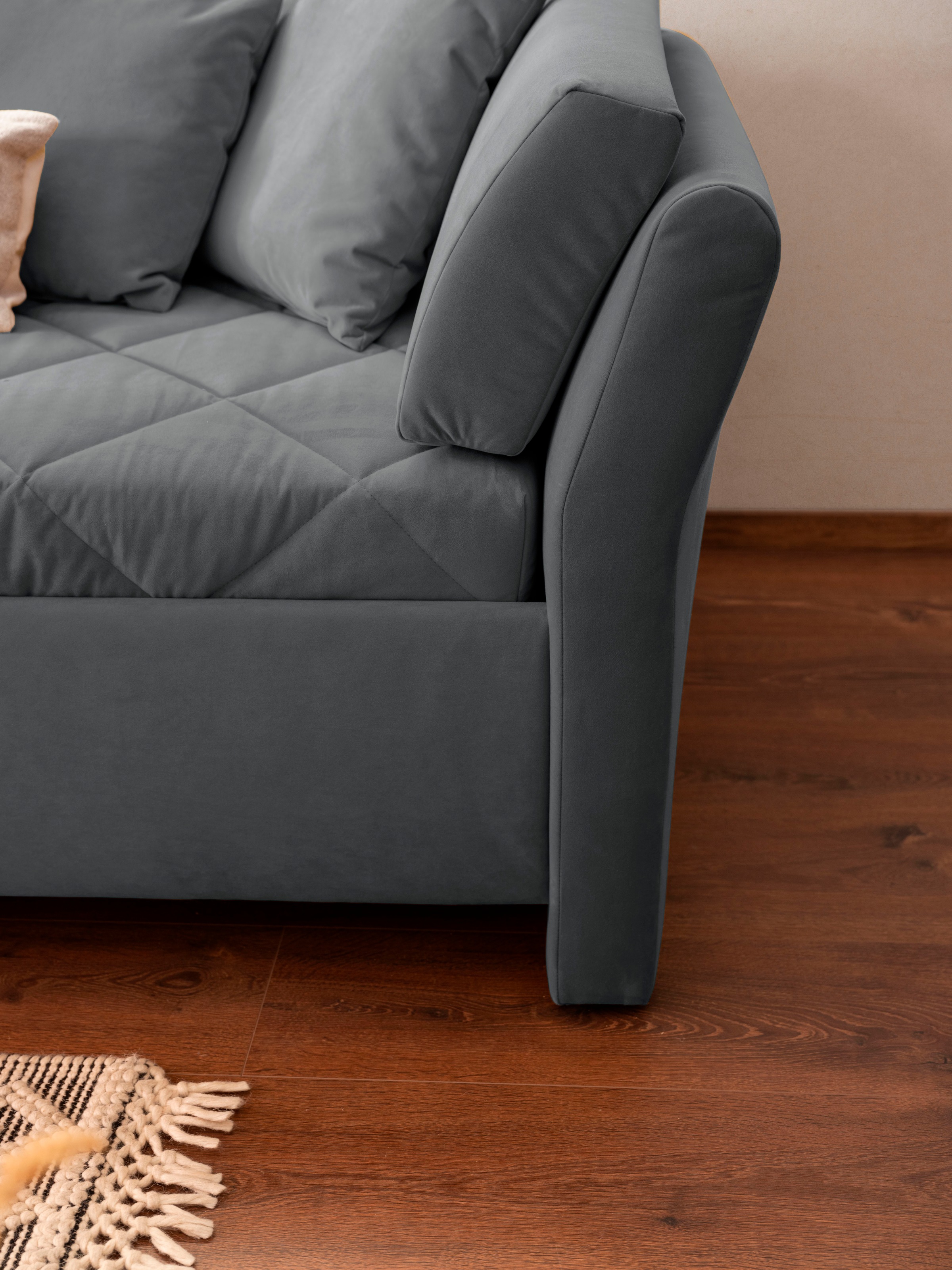 alina Schlafsofa »Lindsay«, Bettkasten, Zierkissen-Set aus: 2 Stk. 40x40cm, 1 Stk. 30x30cm