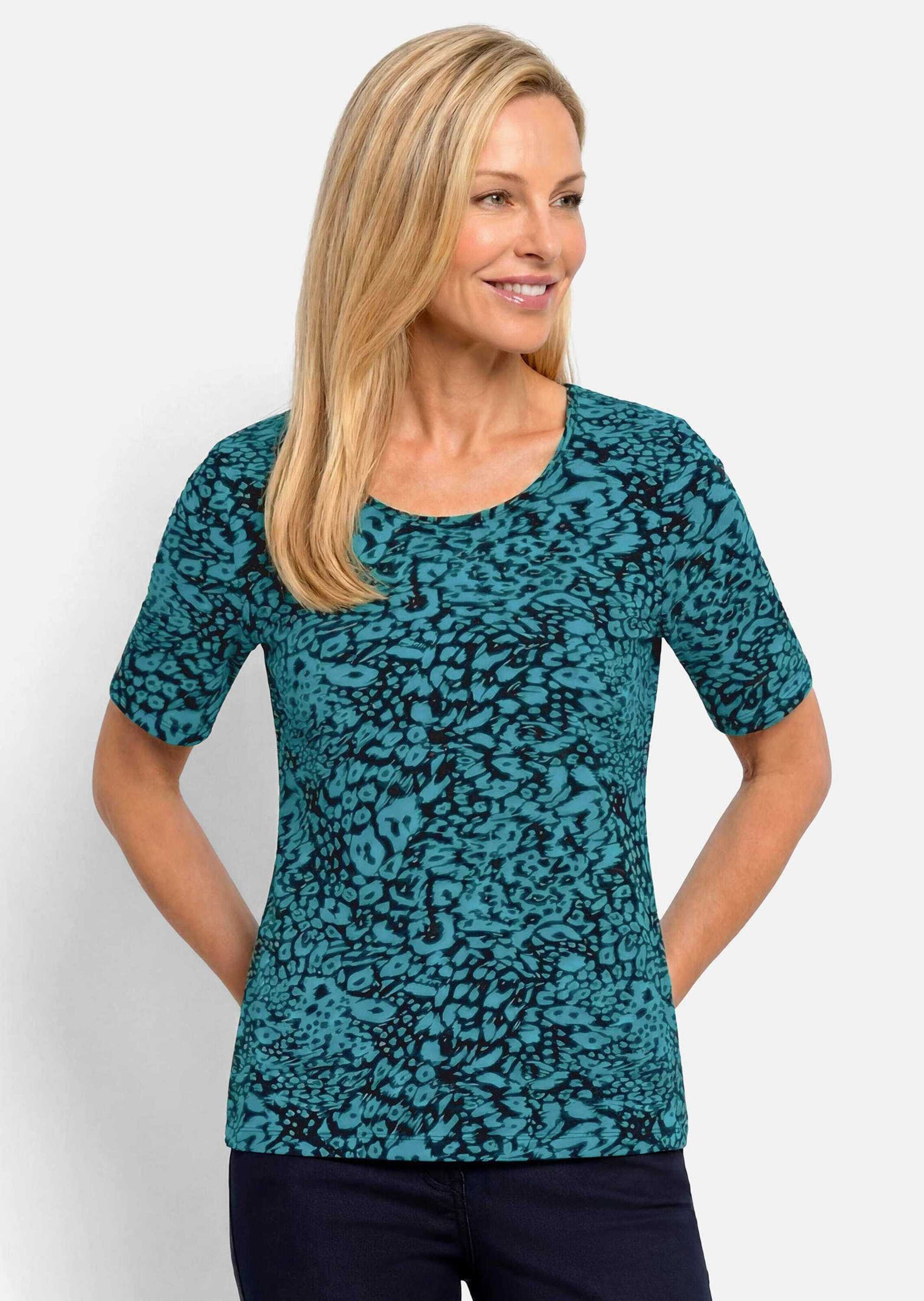 GOLDNER Kurzarmshirt »Viskoseshirt mit Leo Print« stretchbequemer Viskosejersey