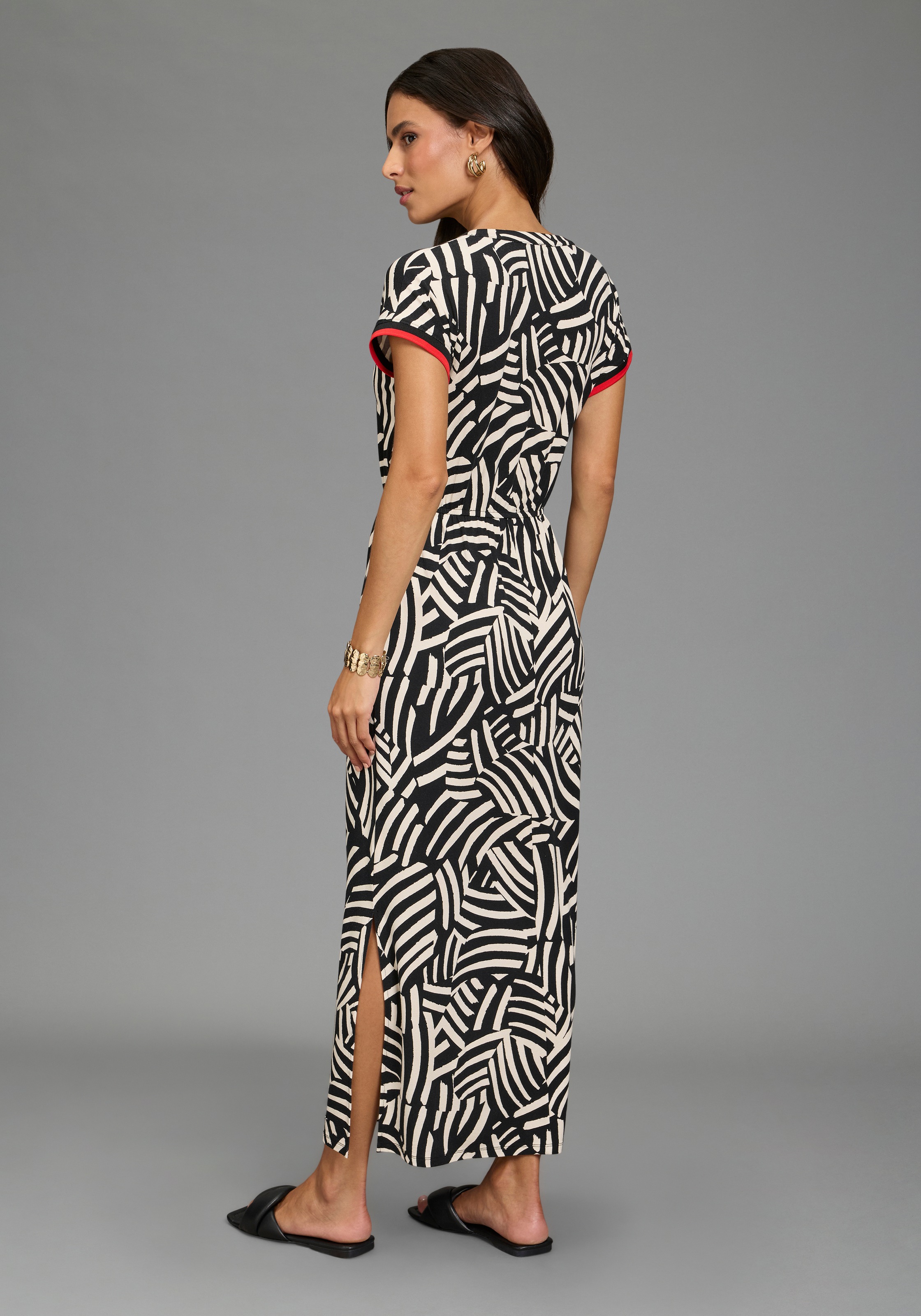 Laura Scott Midikleid abstraktes aDesign, mit Kontrastfarbenen Details günstig online kaufen