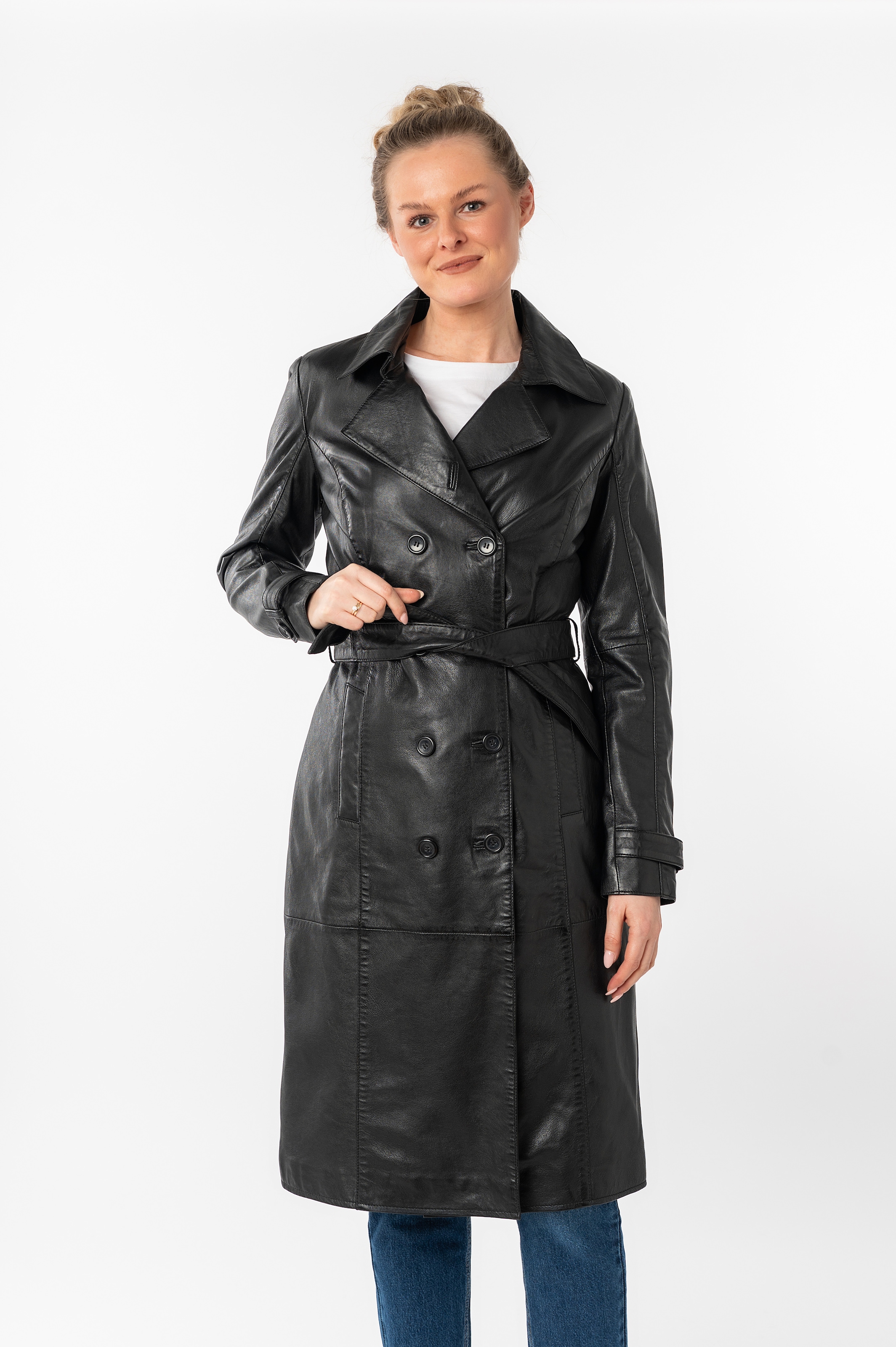 Mauritius Ledermantel »GWTaruh OT«, (2 tlg.), femininer Leder-Trenchcoat mit Bindegürtel
