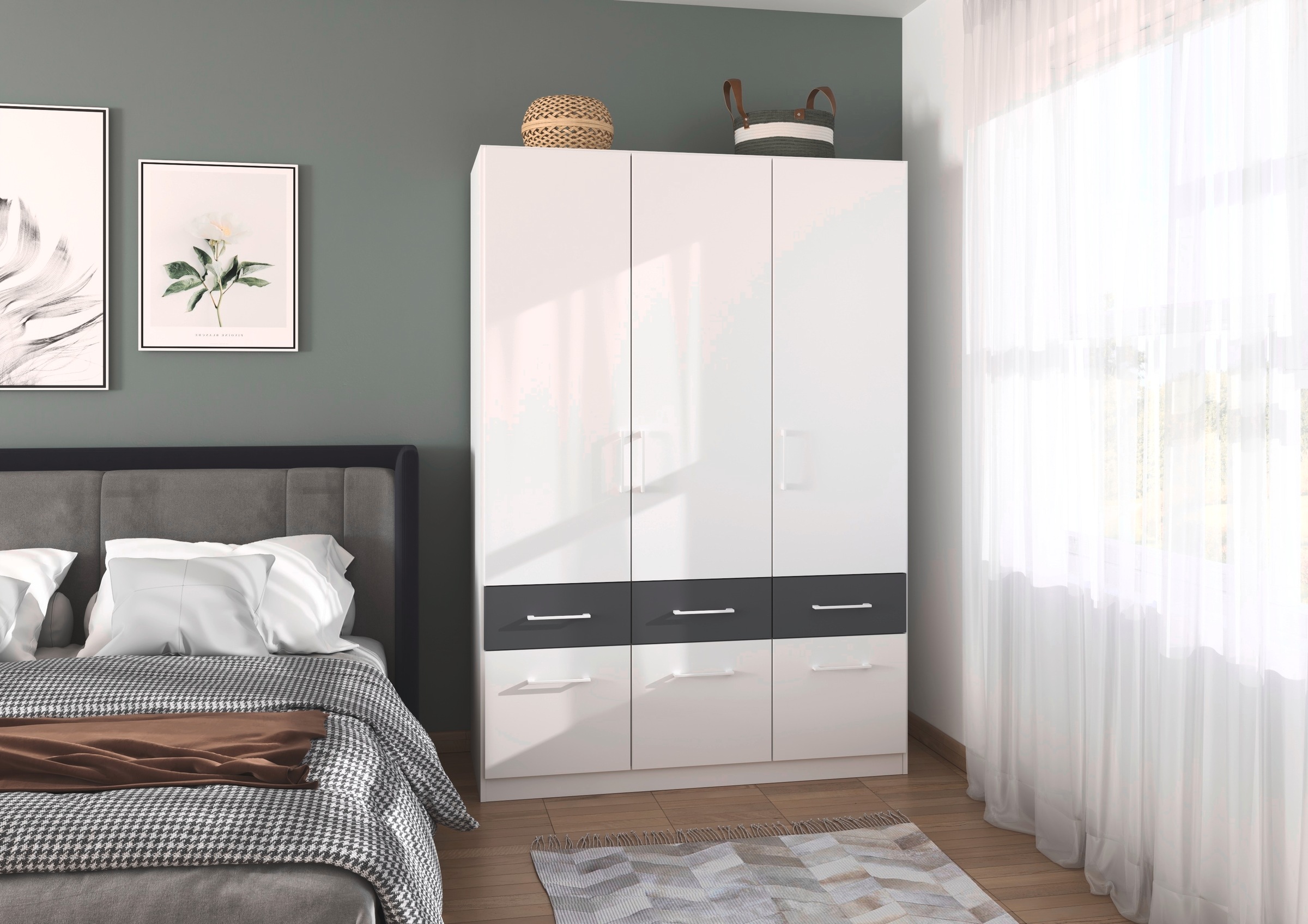 rauch Kleiderschrank »Kleiderschrank Schrank Garderobe Wäscheschrank DUNDEE«, (mit 3 Griff-Varianten), Schubladen in zwei Höhen, optional mit Spiegel MADE IN GERMANY