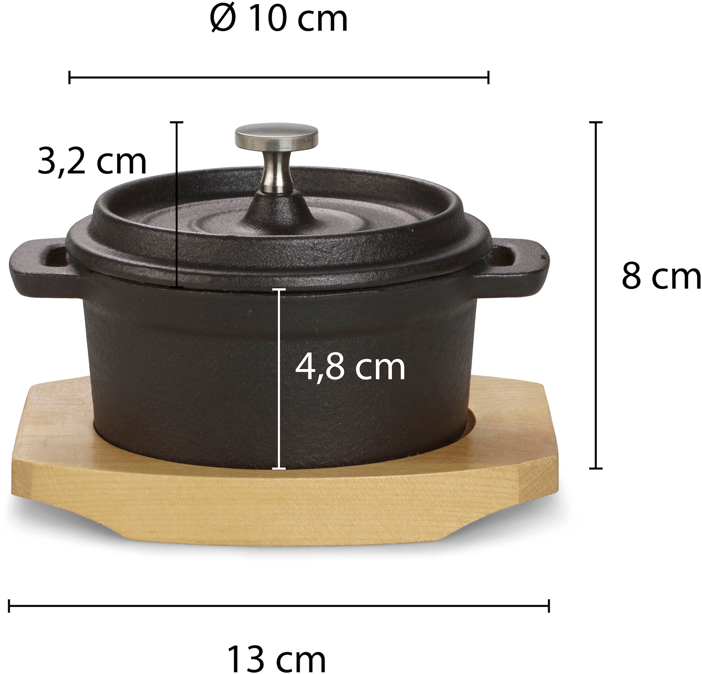 ECHTWERK Servierpfanne »4x Mini-Kochtopf aus Gusseisen«, Gusseisen, (Set, 4 tlg.), inkl. dekorativem Servierbrett, bereits eingebrannt