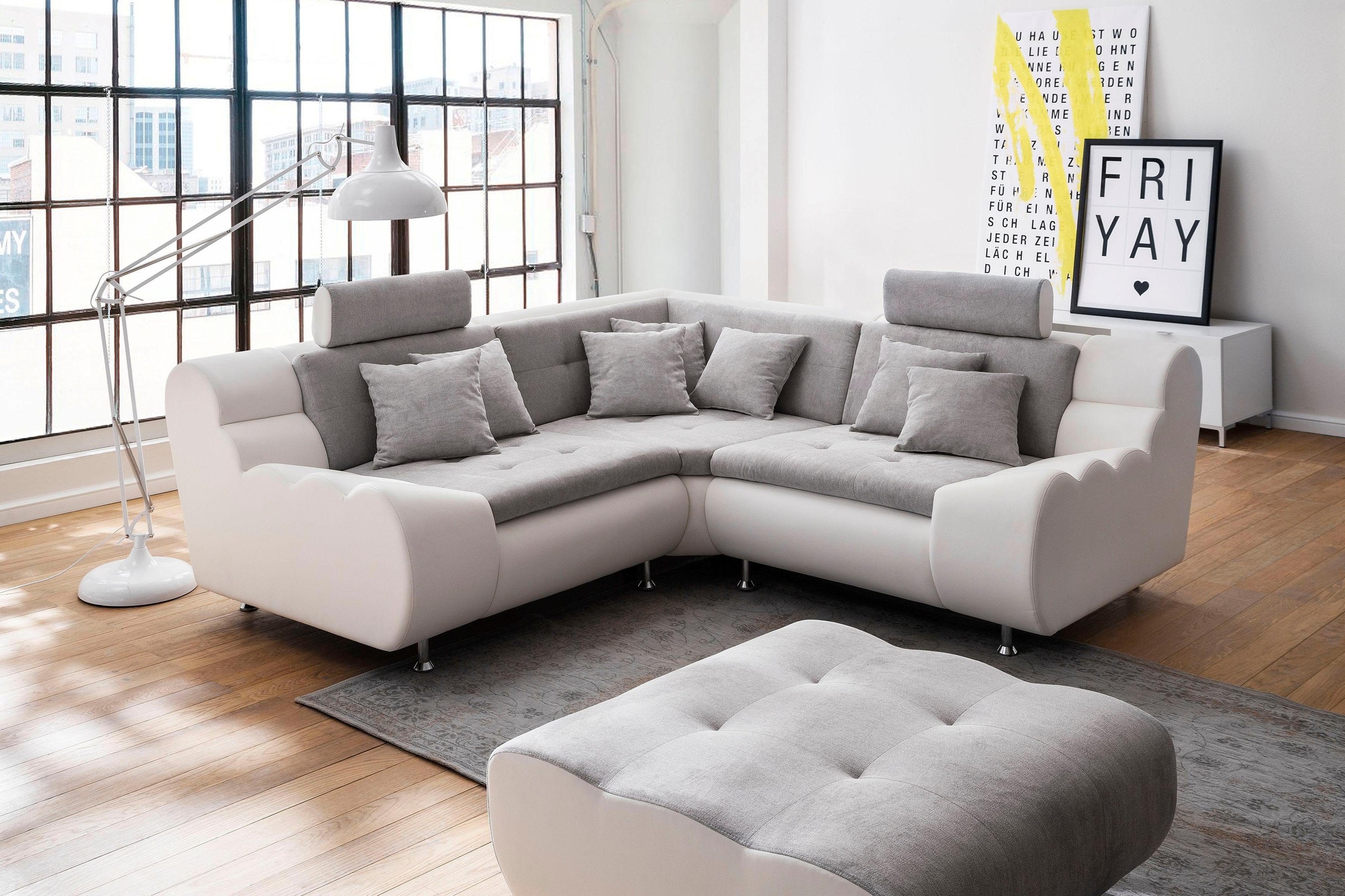 Trends by HG Ecksofa »Loft L Form«, mit Kopfstützen und Metallfuß, frei im  Raum stellbar