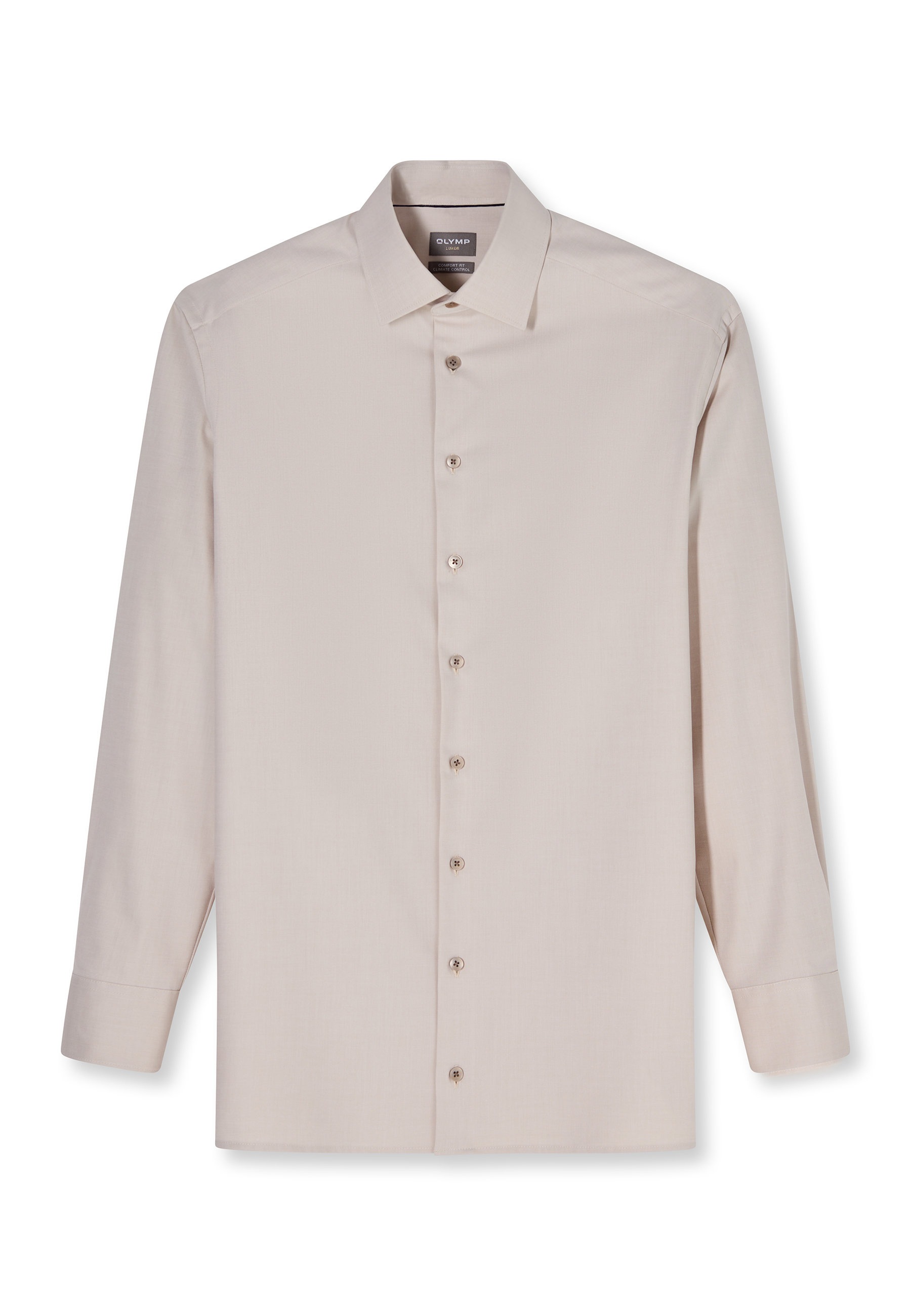 Businesshemd OLYMP "OLYMP Luxor 24/Seven, comfort fit, New Kent", Herren, Gr. 43, Normaler Arm, taupe, 64% Baumwolle, 27% Polyester, 9% Elasthan, Hemden