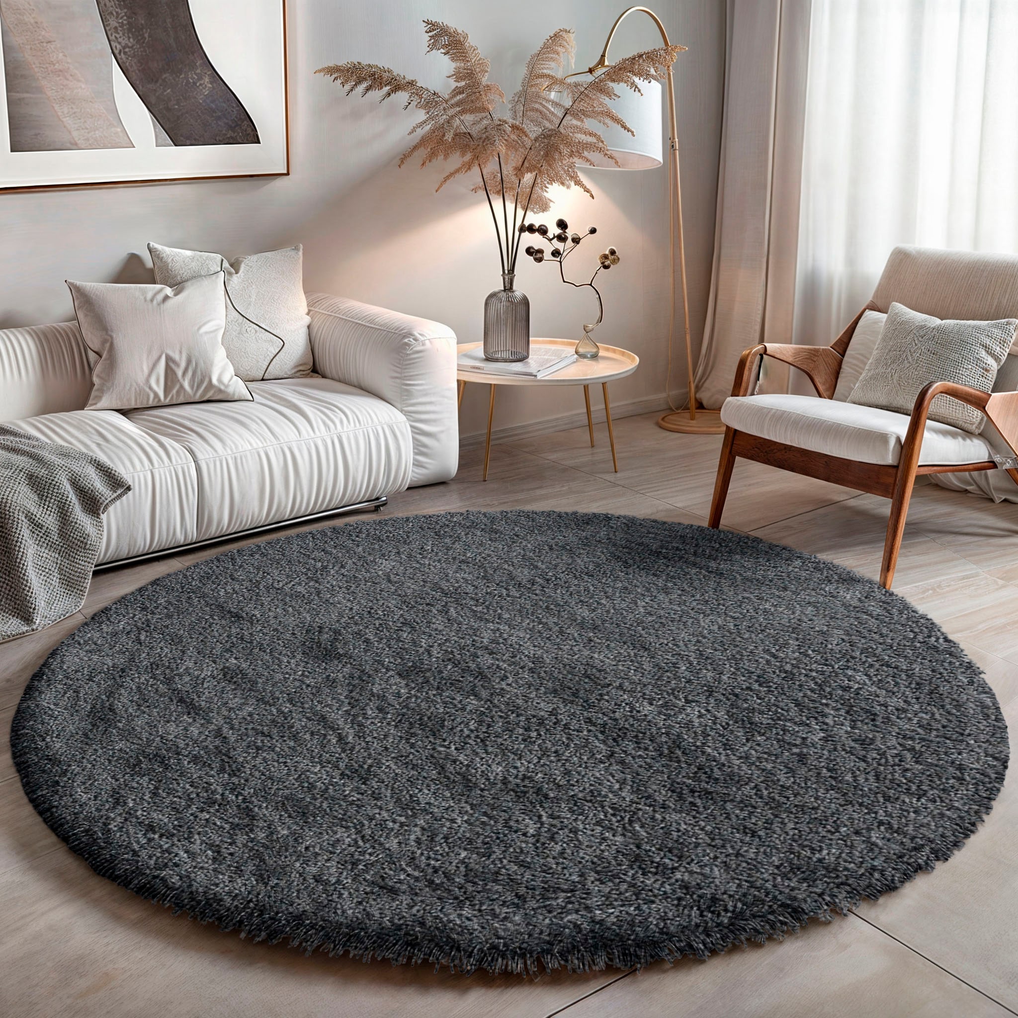 my home Hochflor-Teppich "Banji" rund 37 mm Höhe Uni Farben, weich und flau günstig online kaufen