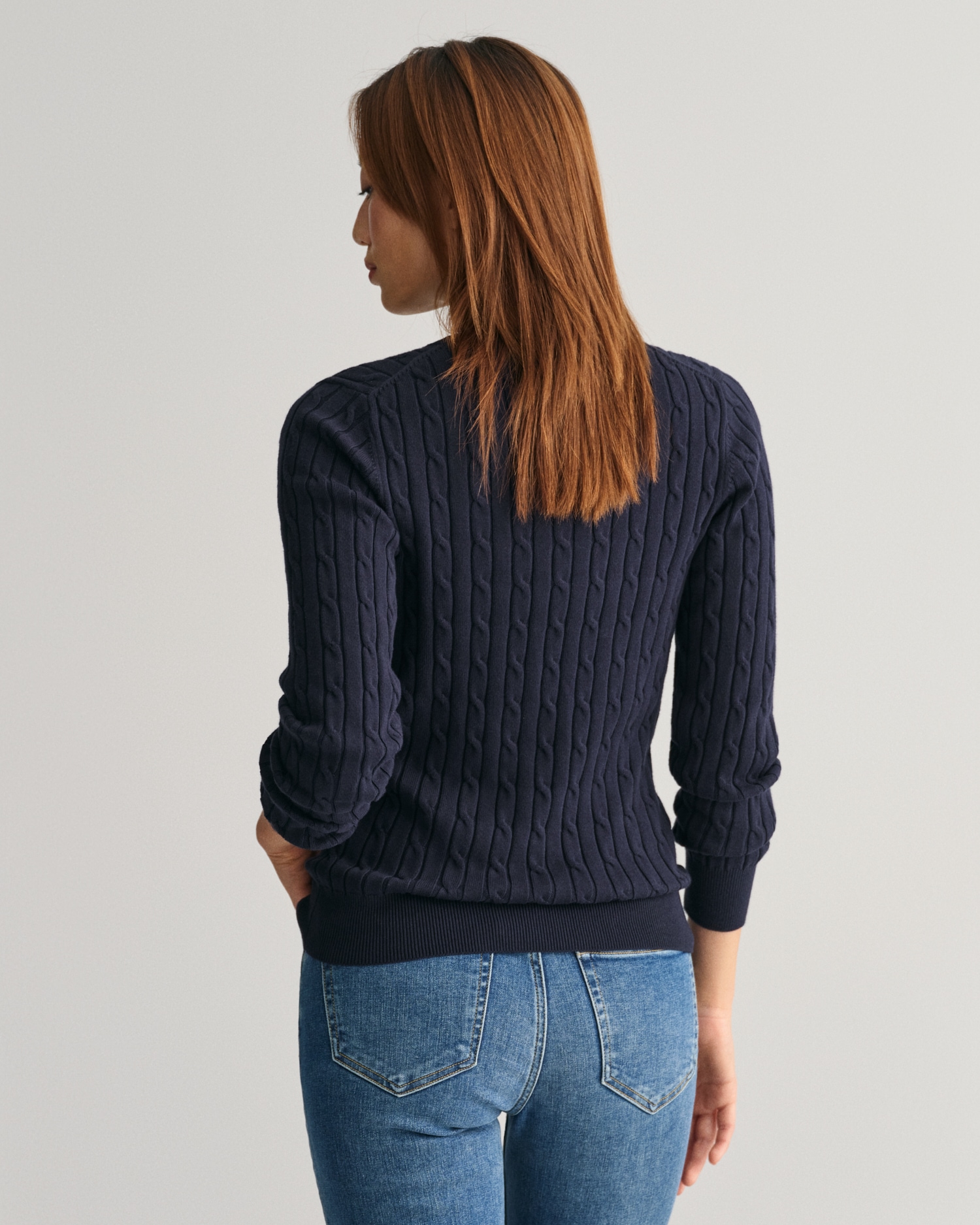 Gant Strickpullover »STRETCH COTTON CABLE C-NECK«, mit Logostickerei auf der Brust