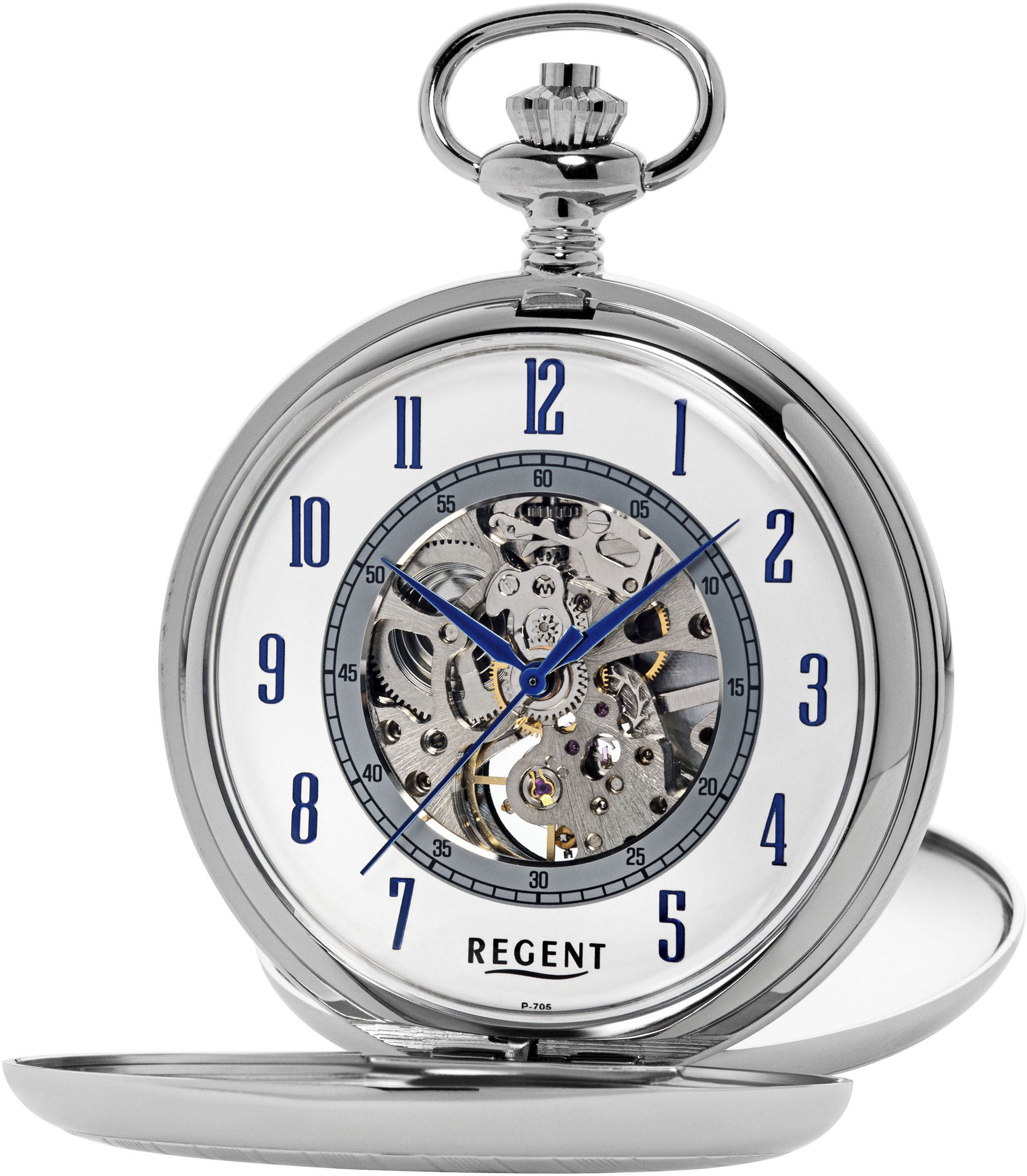 REGENT Damen Taschenuhr "P705-19387749", silber, Taschenuhren, Herren, Handaufzug, Acrylglas, skelettiertes Zifferblatt, Geschenkidee