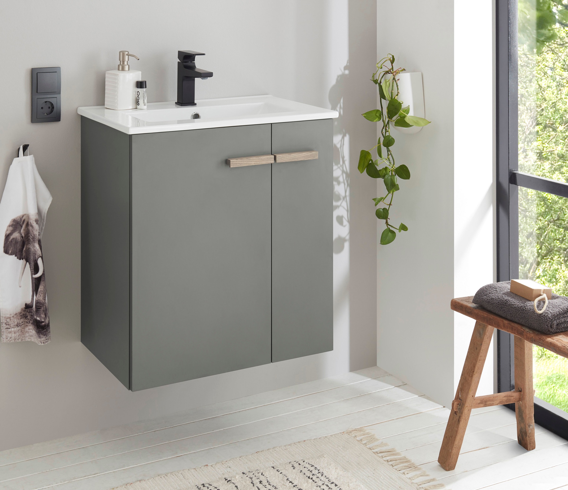 Places of Style Waschtisch "SOLiD, Unterschrank inkl. Waschbecken, Badschra günstig online kaufen