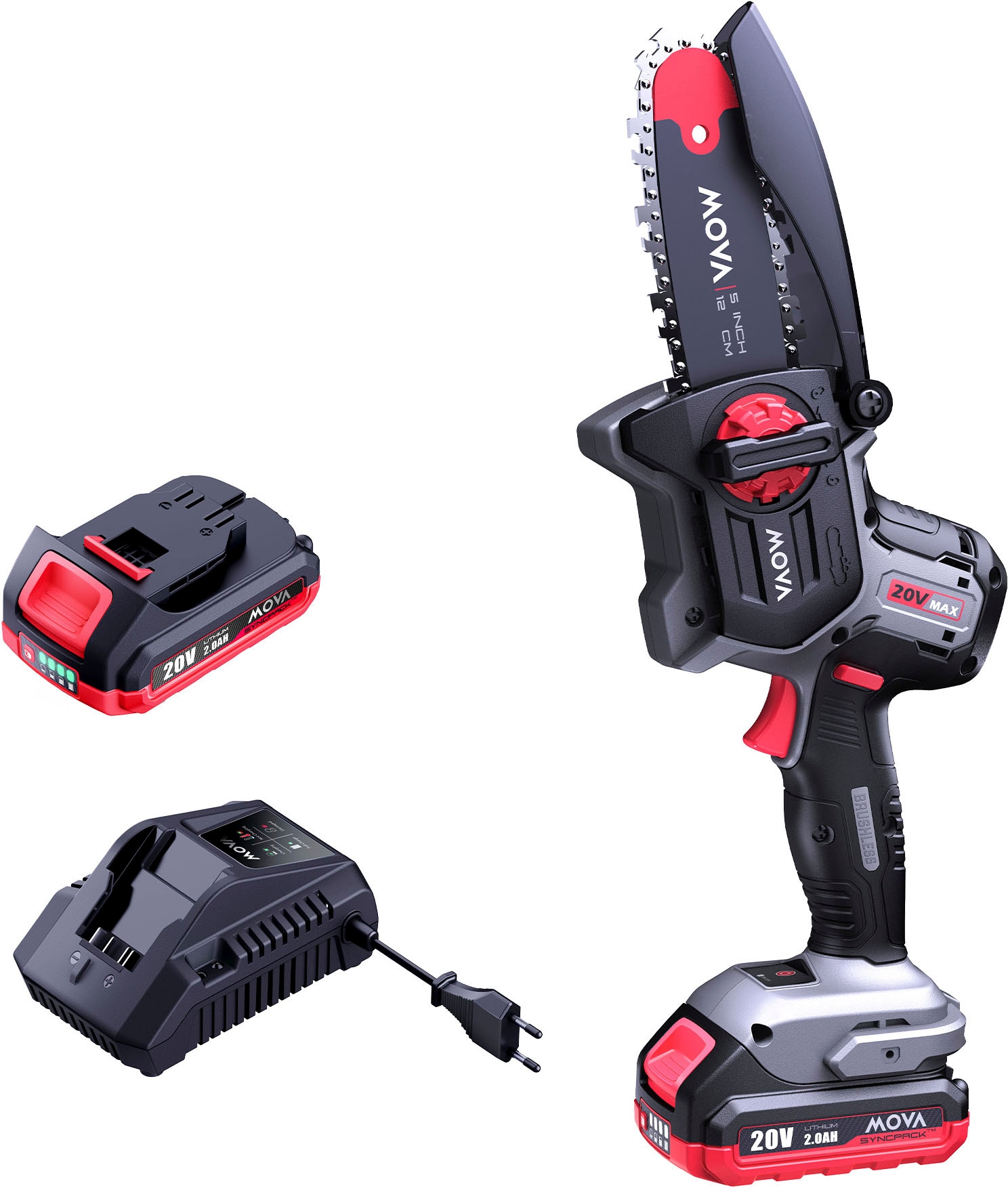 Mova Akku-Kettensäge "Akku-Astkettensäge, Brushless GC205" Inkl. 2 Ah Akku und Ladegerät