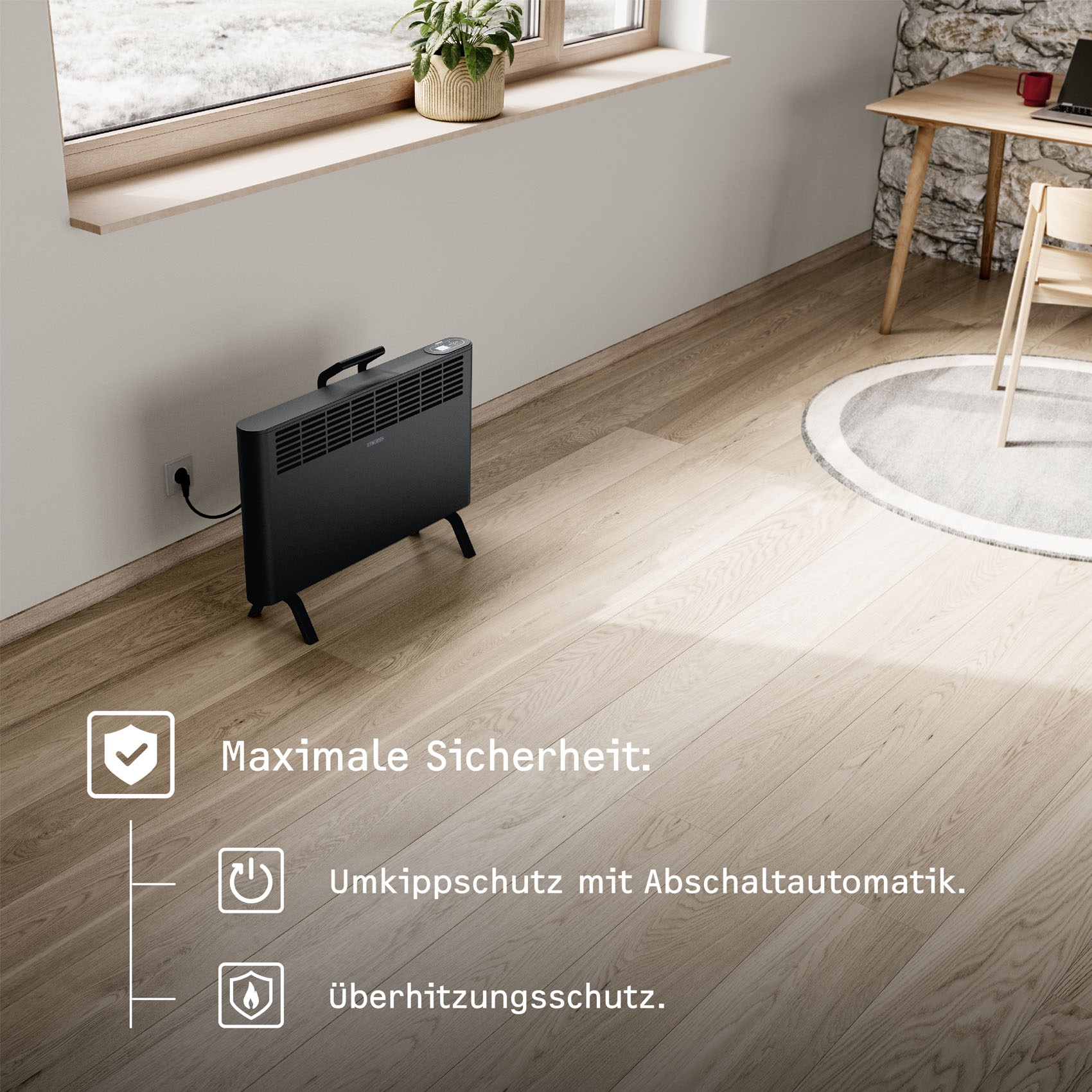 STIEBEL ELTRON Konvektor »»CNS-B 2000 Plus LCD move«, Standkonvektor engergiesparend, 2 kW«, schwarz, für ca. 25 m², LC-Display, Wochentimer