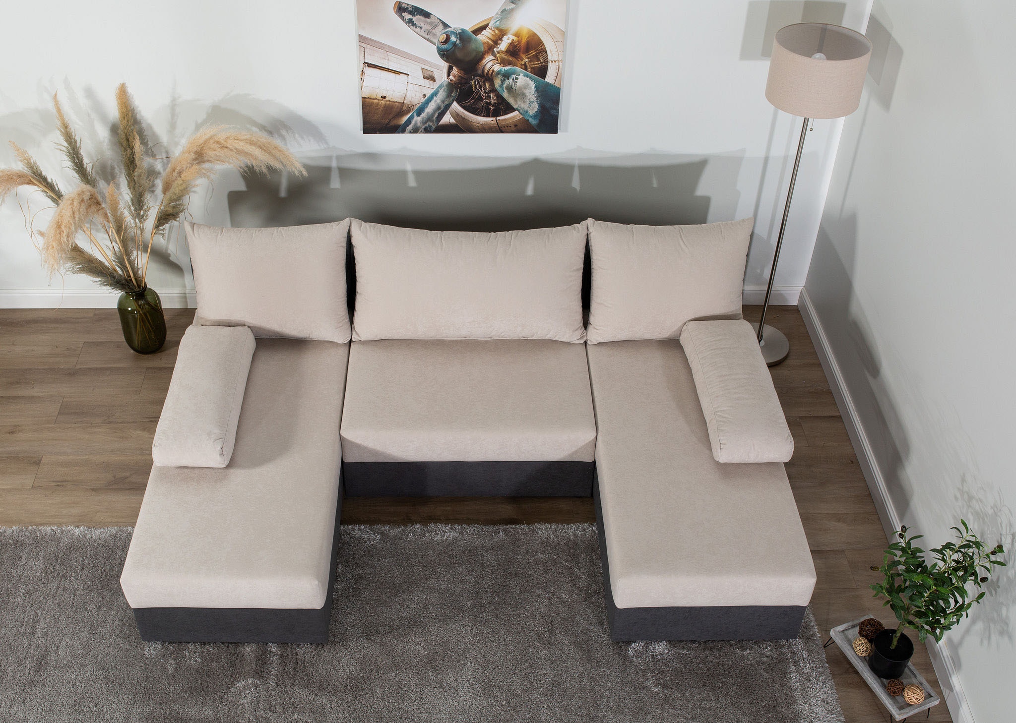 COLLECTION AB Wohnlandschaft »Pico U-Form, Breite 220, ohne Armlehne mit Schlaffunktion, Bettkasten«, Wohnlandschaft,2 X Ottomane,Polyätherschaum Polsterung