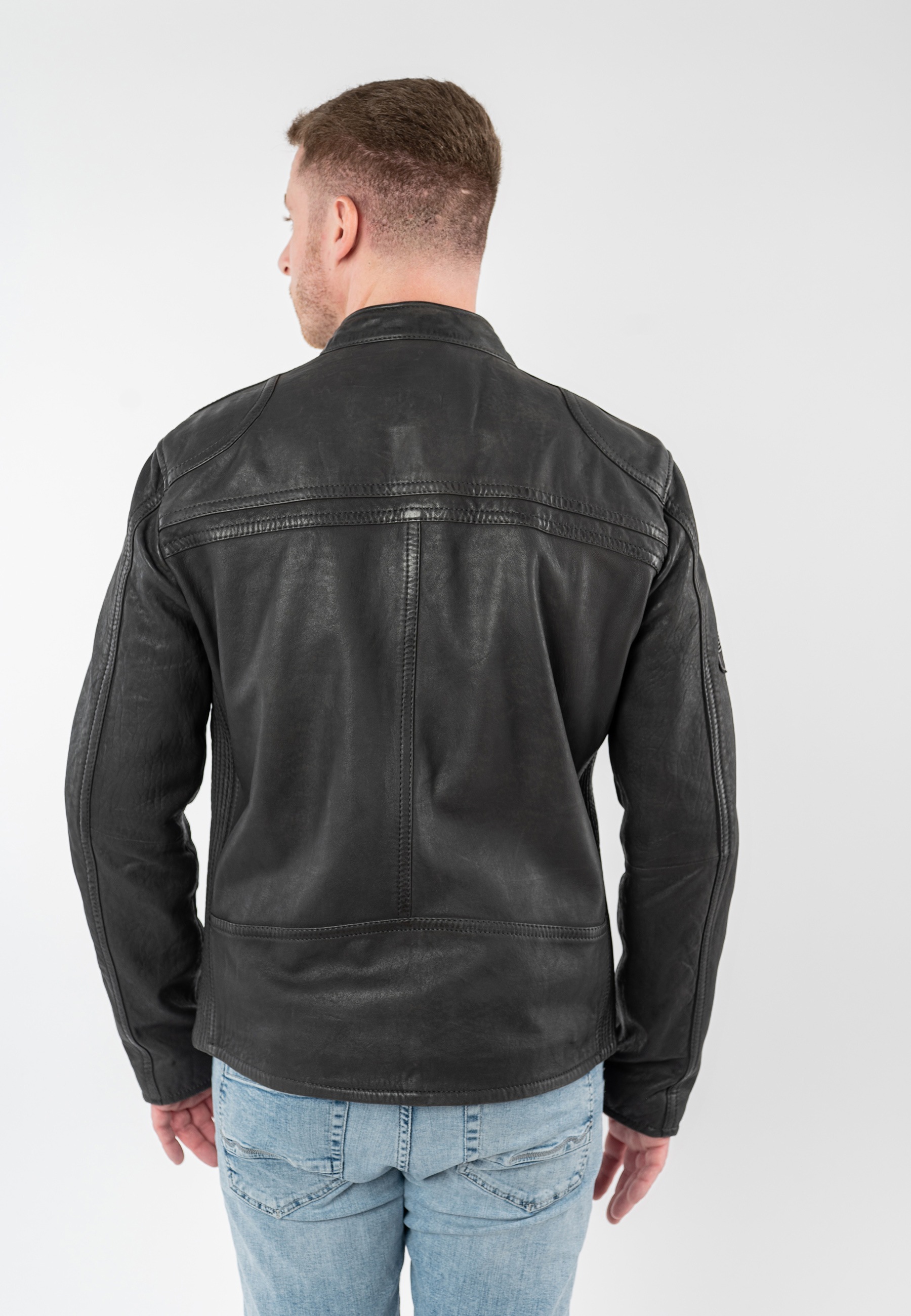 Mauritius Lederjacke "MMTorbu" mit Lederbadges im Racing-Stil günstig online kaufen