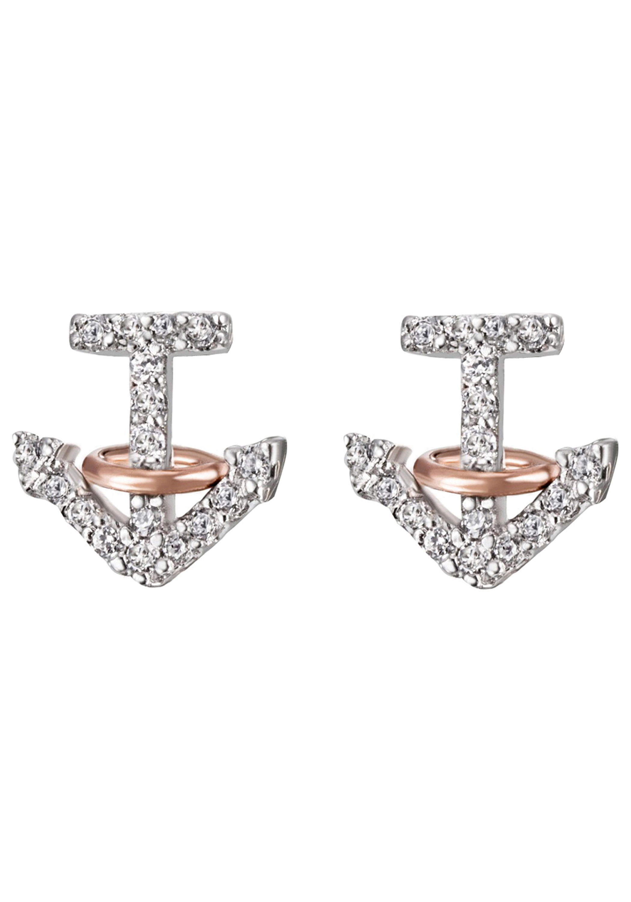 JOBO Paar Ohrstecker »Kleine Ohrringe Anker 8,9 mm« 925 Silber bicolor vergoldet mit 36 Zirkonia