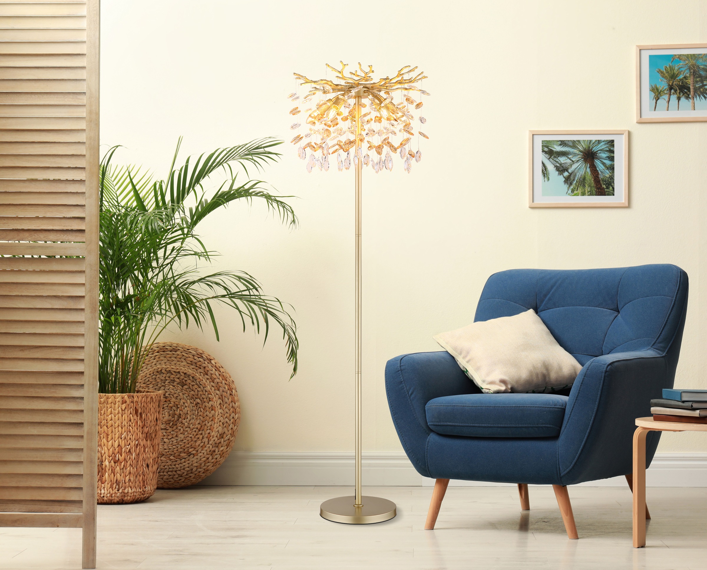 GLOBO LIGHTING Stehlampe »QUEENA« E14 1 Stk. Stehleuchte gold Kristall, E14, Fußschalter, klassisch elegant