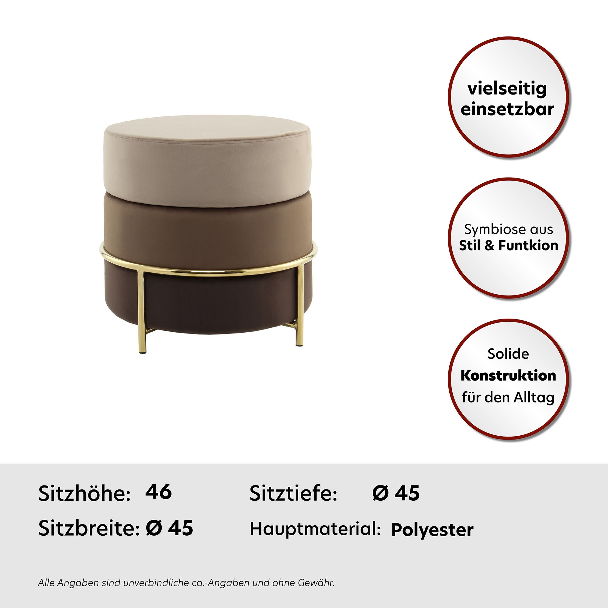 Kayoom Sitzhocker »Hocker Matilda 125, Komfortable runde Form, Gemütlicher Design-Hocker«, (1 St.), samtweich, elegant, gepolstert, große Sitzfläche