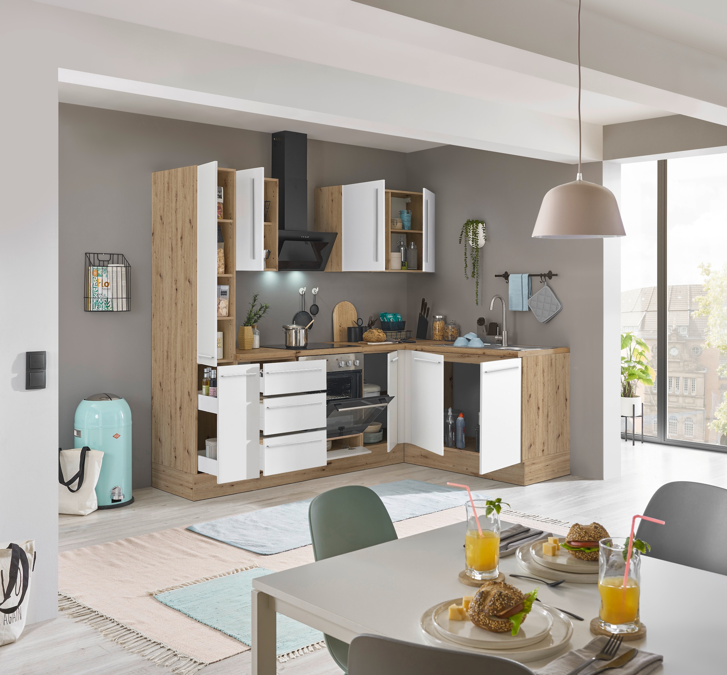 KOCHSTATION Winkelküche »Florida, Stellbreite 240x165 cm« wahlweise mit E-Geräten, mit Softclose für Türen und Schubkästen