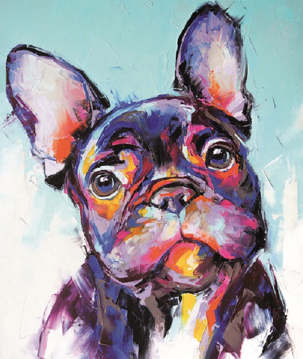 Bönninghoff Leinwandbild "Wandbild BUNTE BULLDOGGE XXL 118x140 cm – Leinwandbild Keilrahmen Deko" Haustiere Hundebilder 1 Stk. tlg. auf Keilrahmen gespannt