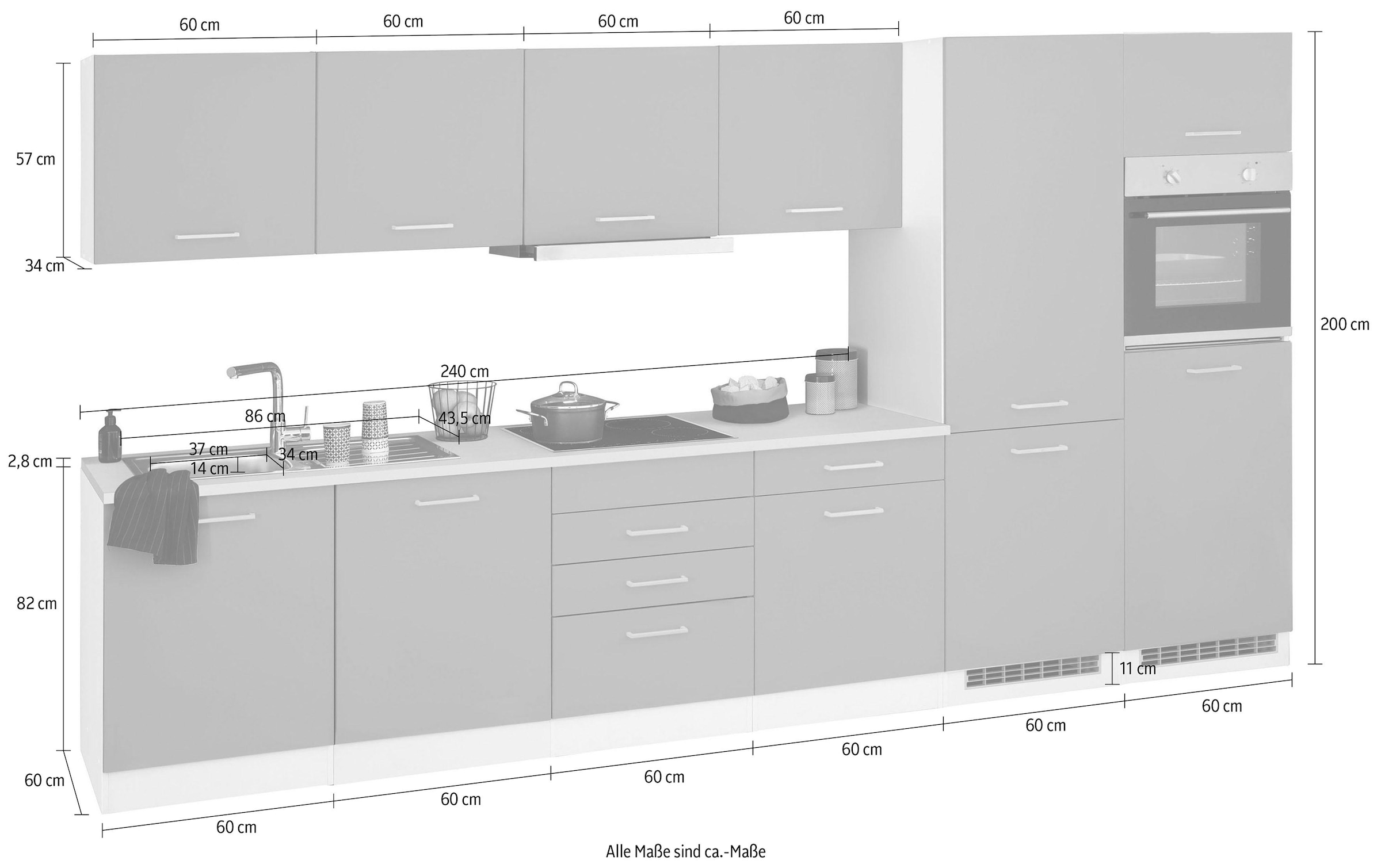 KOCHSTATION Küchenzeile »KS-Visby«, mit E-Geräten, 330 cm,inkl. Kühl/Gefrierkombination und Geschirrspüler