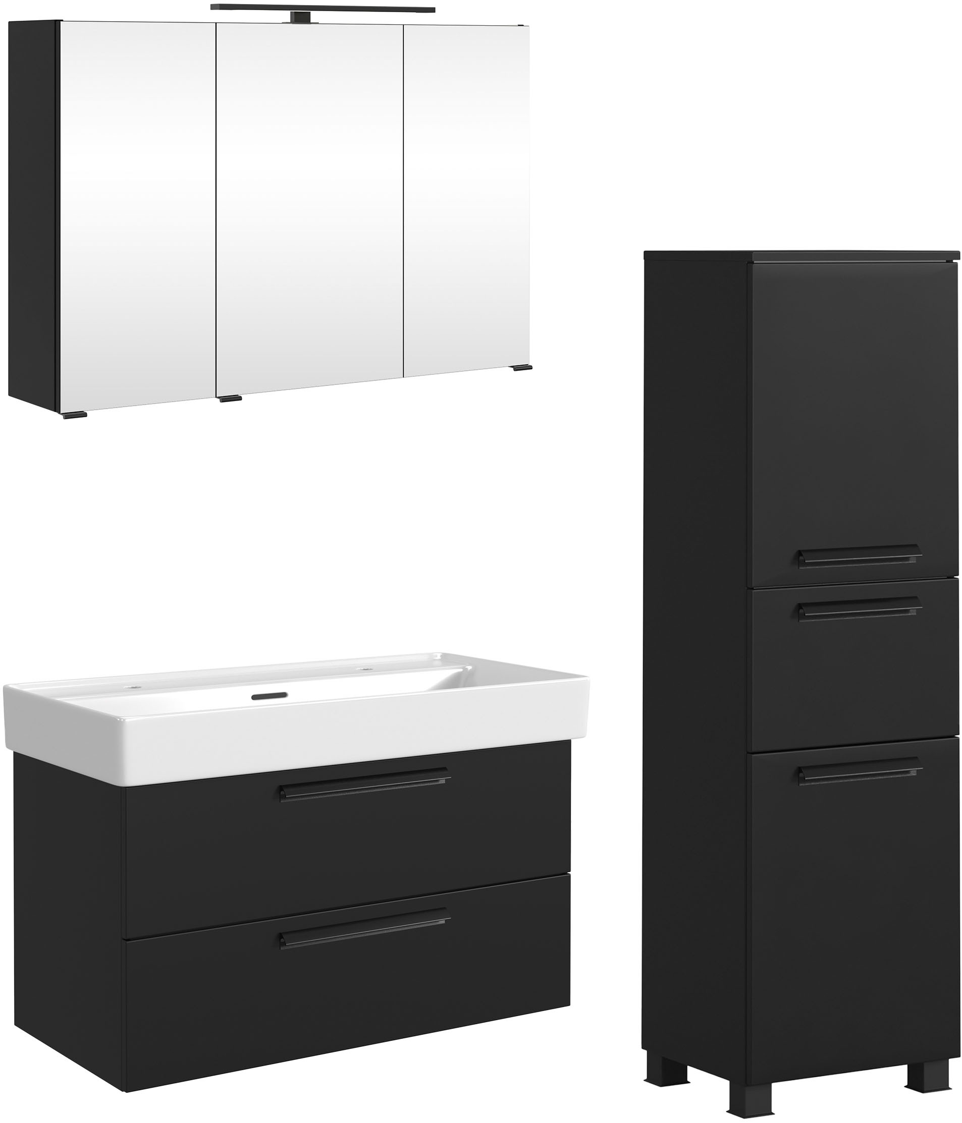 welltime Badmöbel-Set »SALVADA, 3tlg-Set, gedämpfte Scharniere, Softclose, Keramikbecken« Maße (B/T/H): 140/47,5/200 cm, 