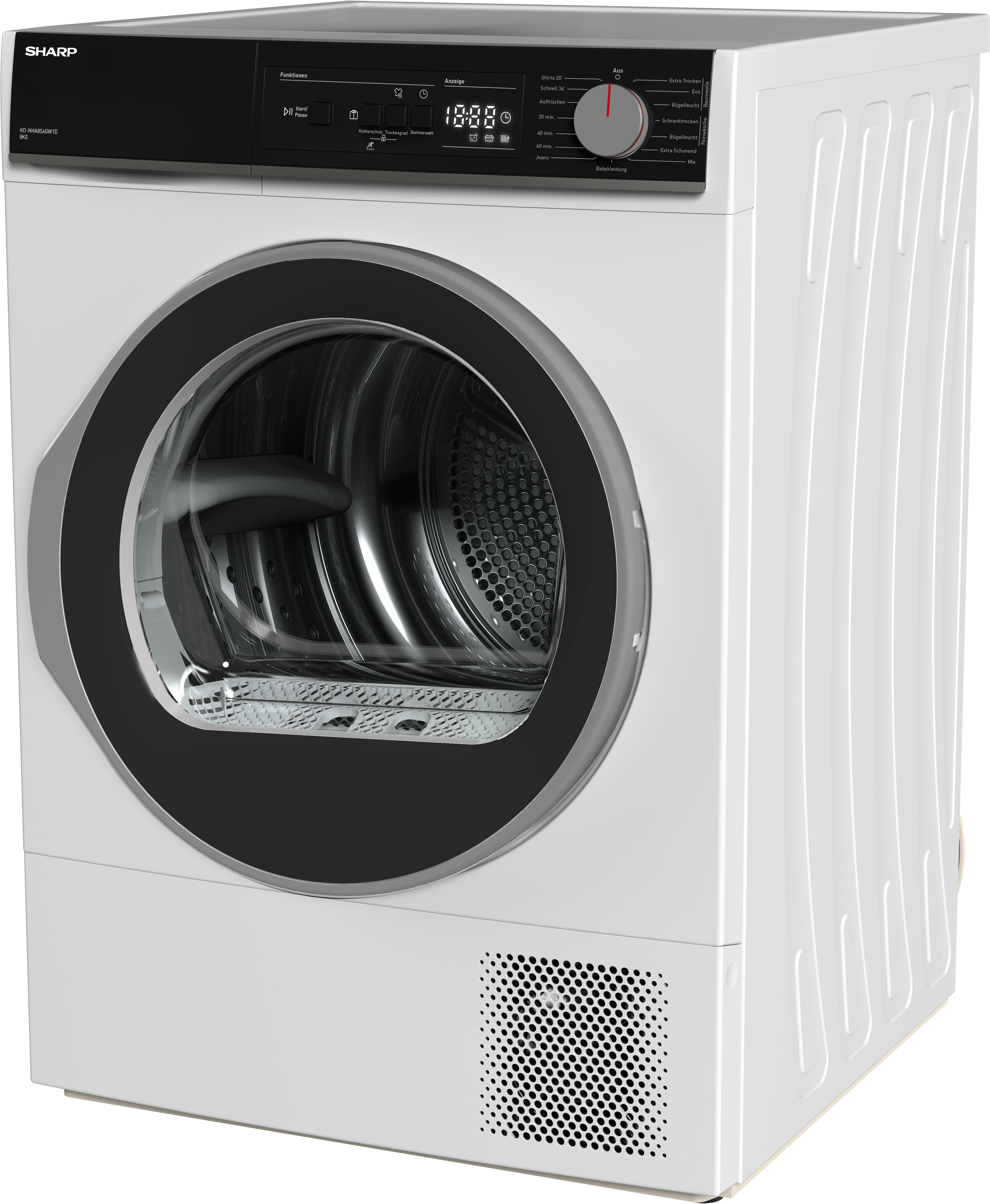 Thumbnail - Sharp Wärmepumpentrockner "KD-NHA8S6GW1D-DE" Budget Class 8kg / EEK D / 3 Tasten / XL-Glas-Tür / Weiß