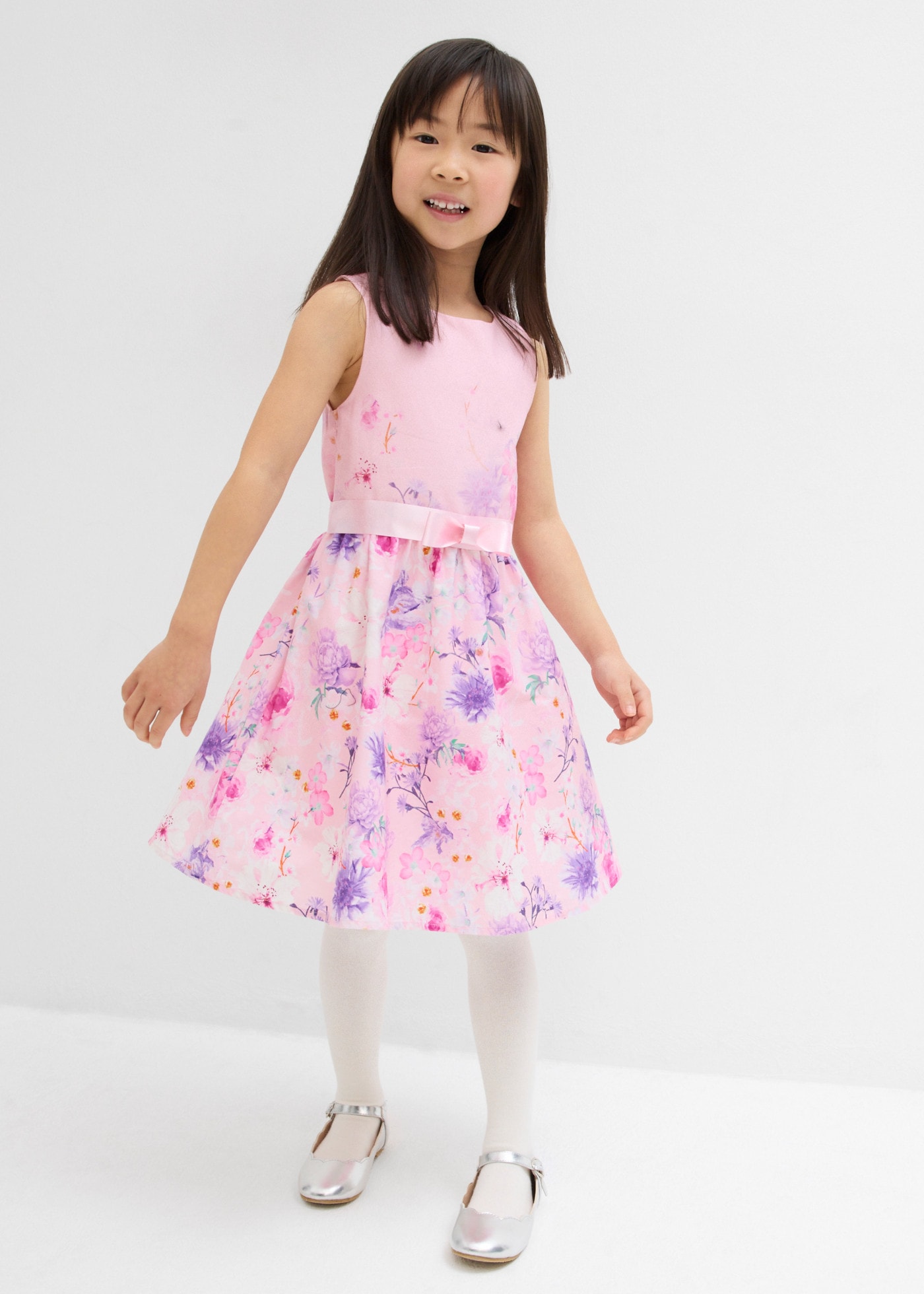 bonprix Midikleid regular fit, aus Baumwolle, festlicher Stil, mit Blumendruck, ärmellos