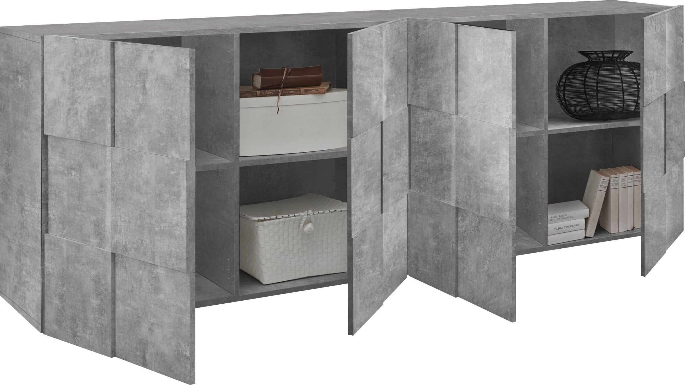 INOSIGN Sideboard »Dama Breite 241, Kommode 4 Türen, Anrichte«, Front in 3D-Optik, viel Stauraum, verschiedene Farben