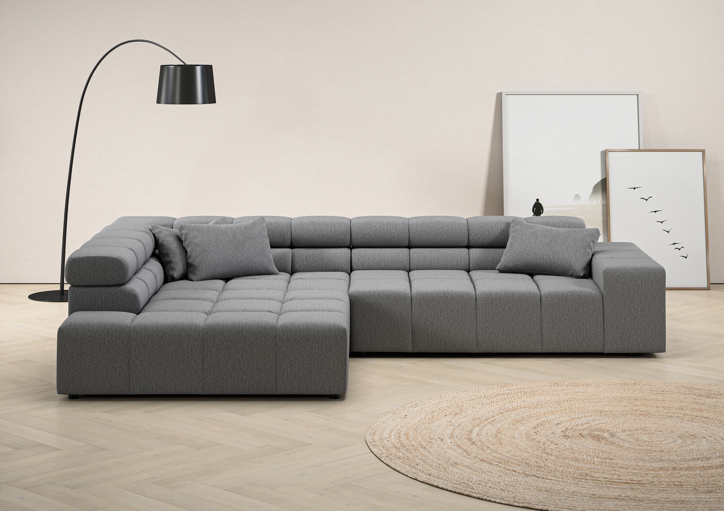 Ecksofa »Ancona incl. Kopfteilverstellung, Zierkissen Breite 319cm, L-Form«, wahlweise...