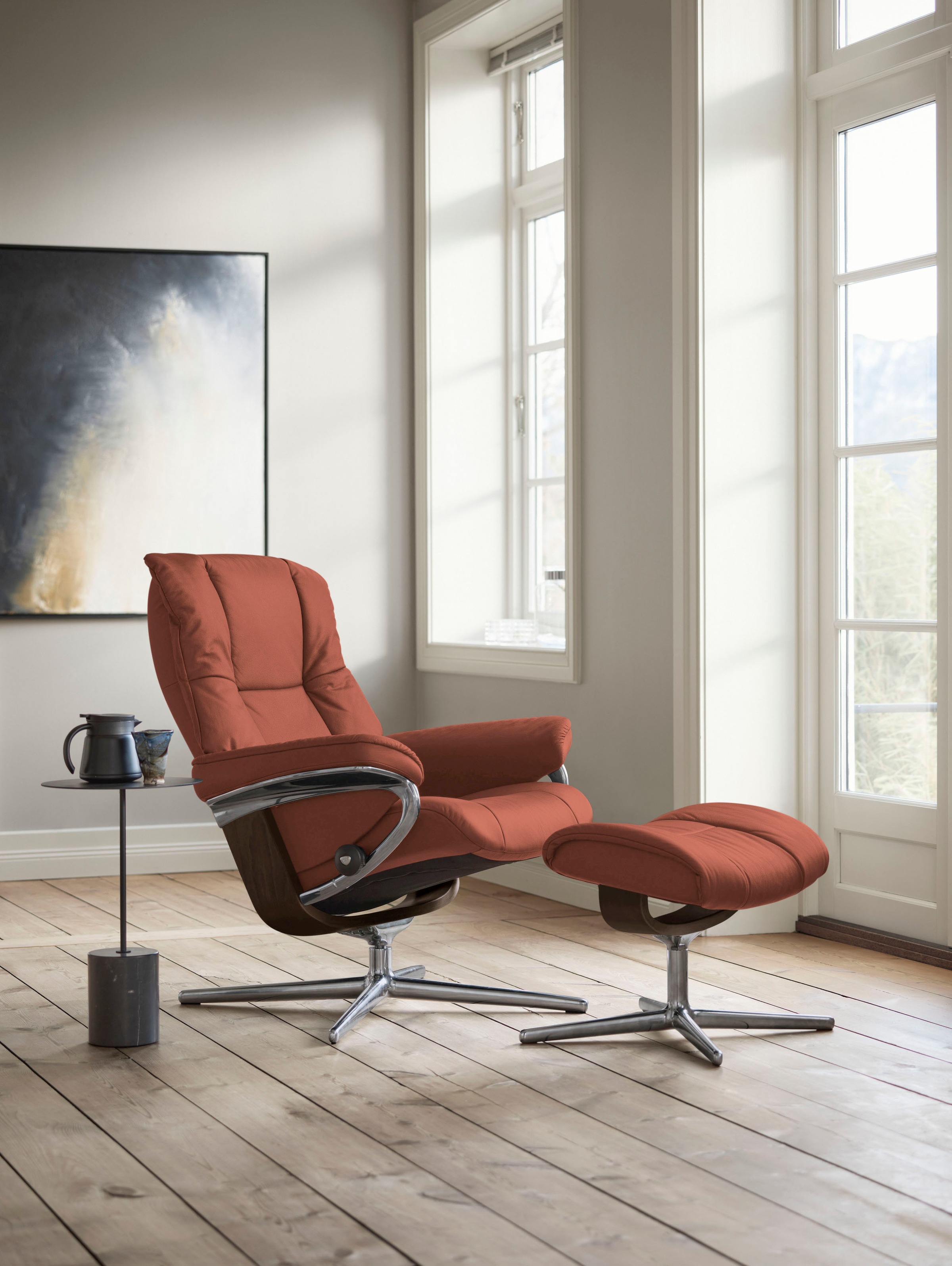 Relaxsessel STRESSLESS "Mayfair", rot (henna paloma), B:83cm H:102cm T:74cm, Leder PALOMA: PALOMA ist ein durchgefärbtes Semianilin-Möbelleder mit natürlicher Narbung., Sessel, Relaxsessel, mit Cross Base, Größe S, M & L, Holzakzent Braun