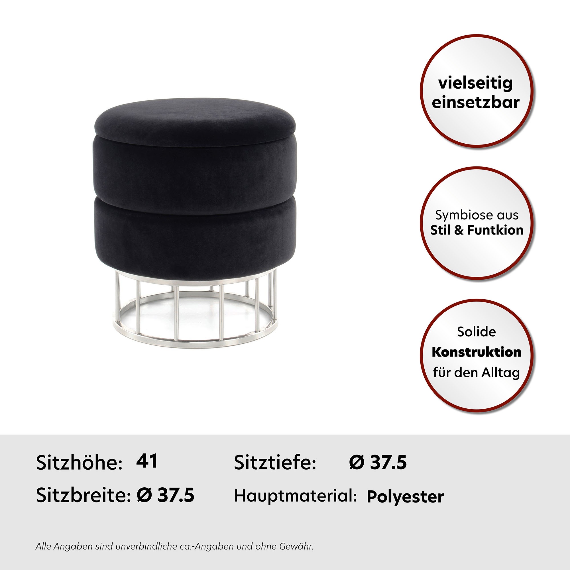 Thumbnail - Kayoom Stauraumhocker "Hocker Zero 525, Sitzhocker mit Komfort,runde, moderne Form" 1 tlg. glamourös, elegant, mit Staur...