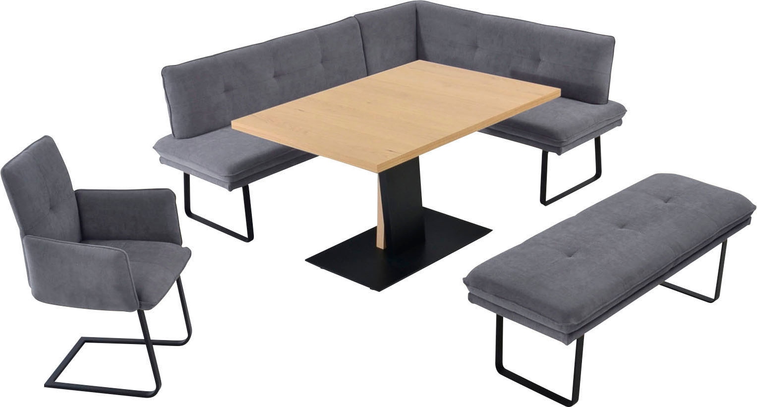 K+W Komfort & Wohnen Essgruppe "Giacomo III" 4 Stk. tlg. wahlweise links oder rechts langer Schenkel 207cm, Freischwingersessel