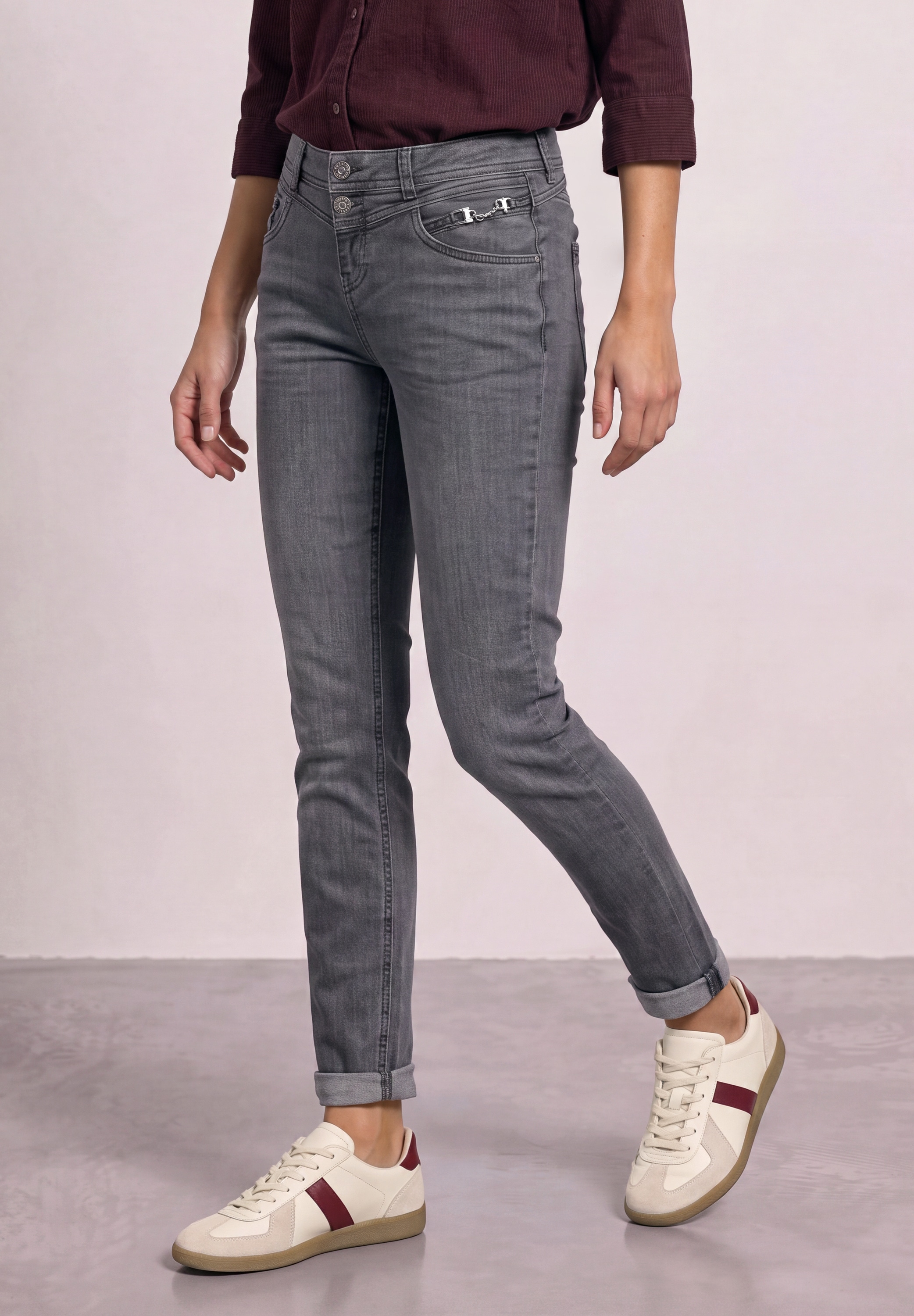 STREET ONE 5-Pocket-Jeans "Style Jane" mit Dekodetails / Slim Legs / Stretch