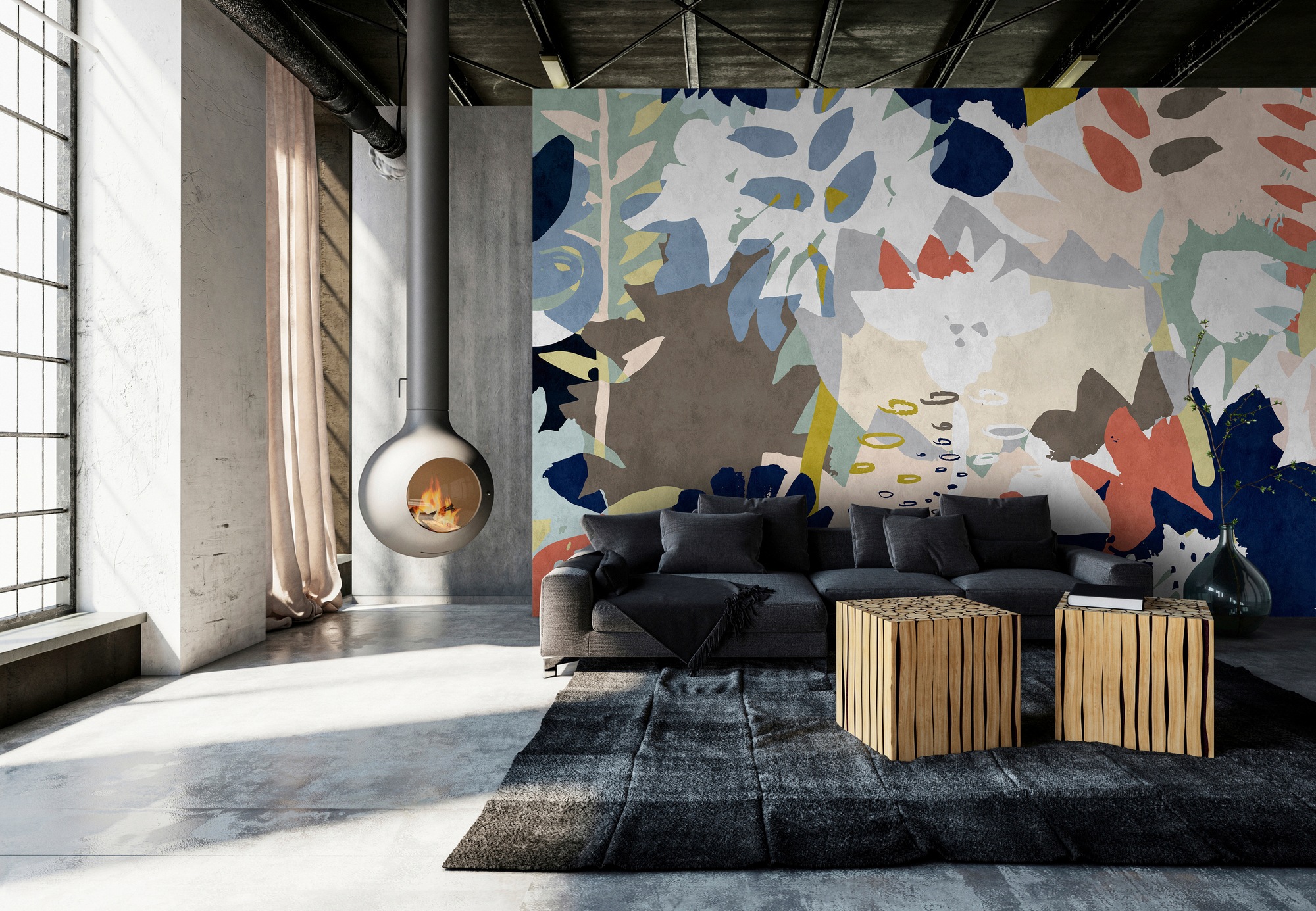 living walls Fototapete »Walls by Patel Floral Collage 4«, Vlies, Wand, Schräge