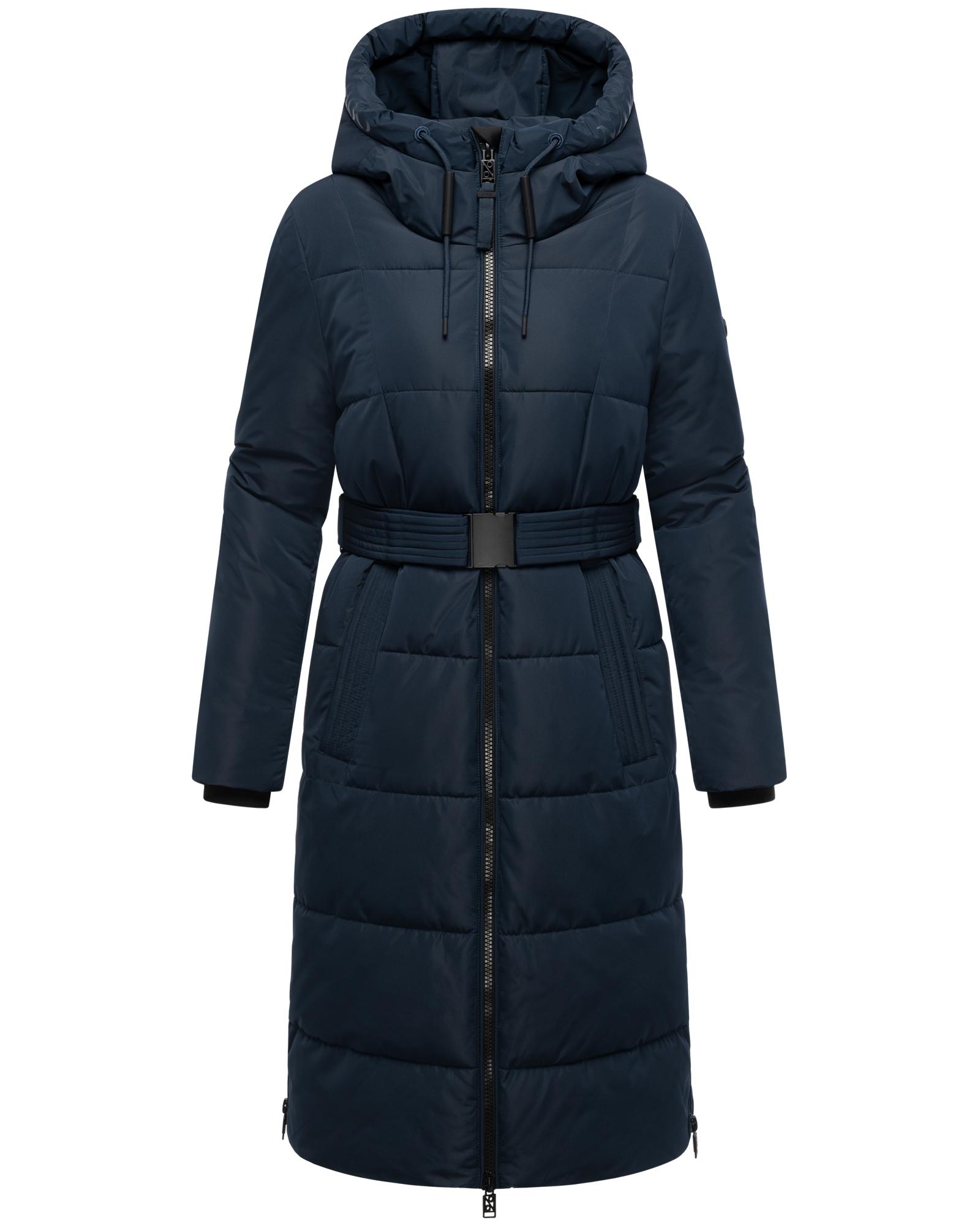 Navahoo Steppmantel "Herbstnebel 14" langer Damen Wintermantel mit Taillengürtel