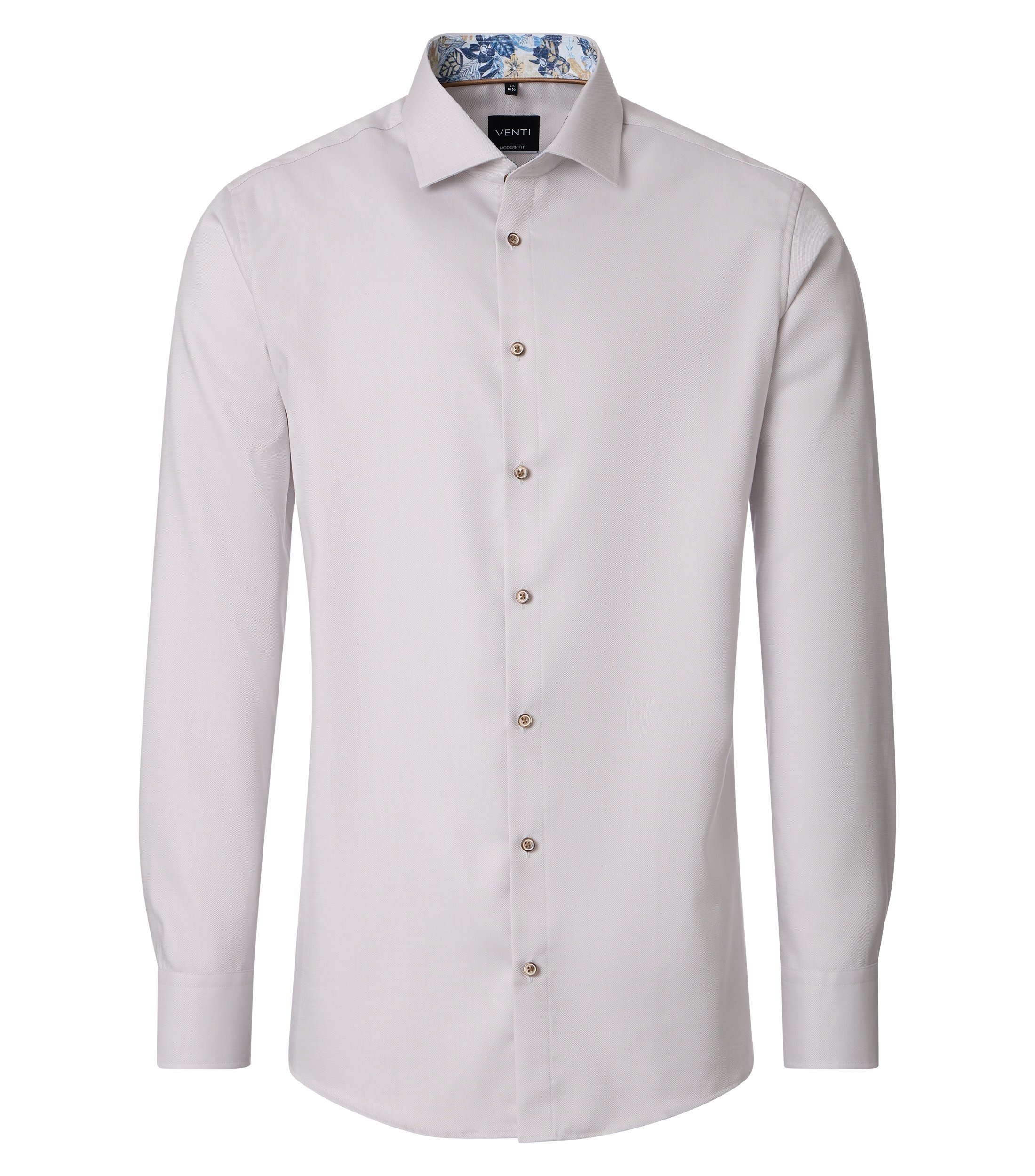 Businesshemd VENTI "VENTI Businesshemd uni", Herren, Gr. 40, Normalgrößen, beige, 100% Baumwolle, unifarben, schmal, Hemden