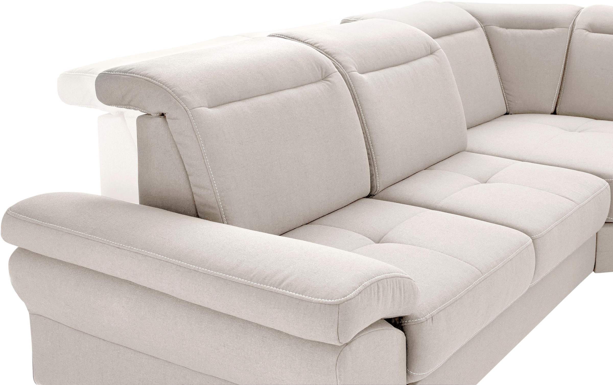 Places of Style Ecksofa »Cornwall L-Form«, incl. Sitztiefenverstellung, mit Bettfunktion und Kopfteilverstellung