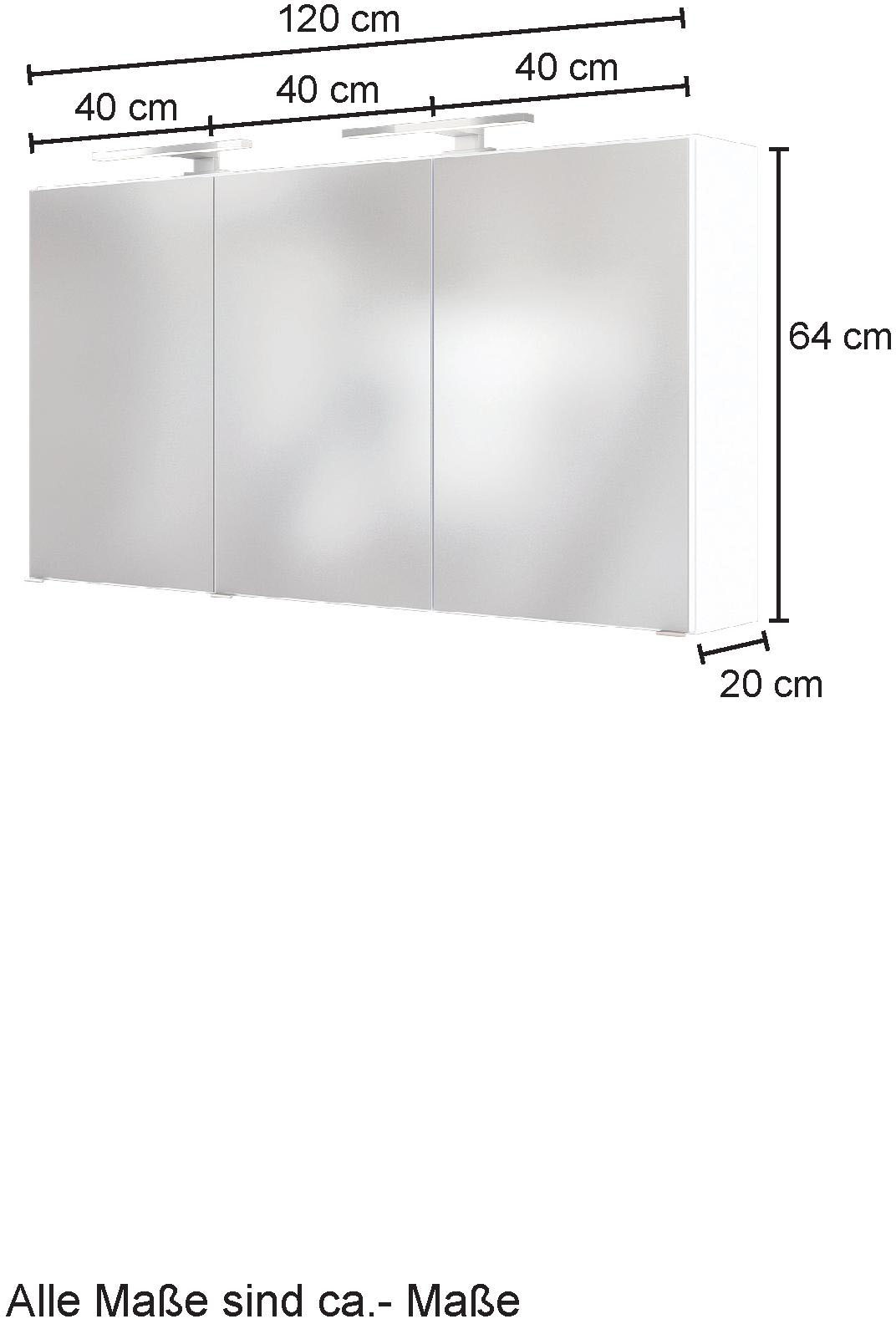 HELD MÖBEL Spiegelschrank »Baabe«, 120 cm breit, inkl. Beleuchtung, Schalter und Steckdose