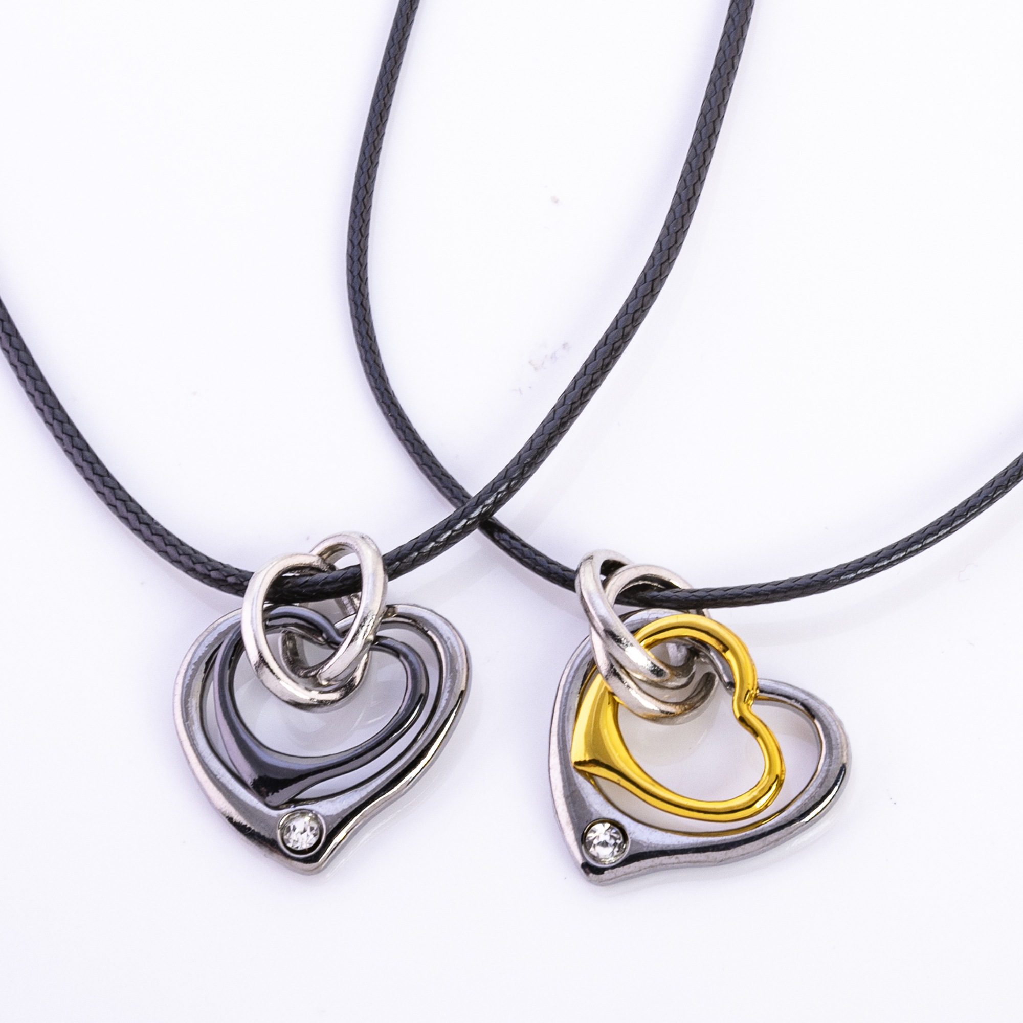 Steuer Kette mit Anhänger »Set Metall Herz zweifarbig Glasstein weiß Kunstleder schwarz«