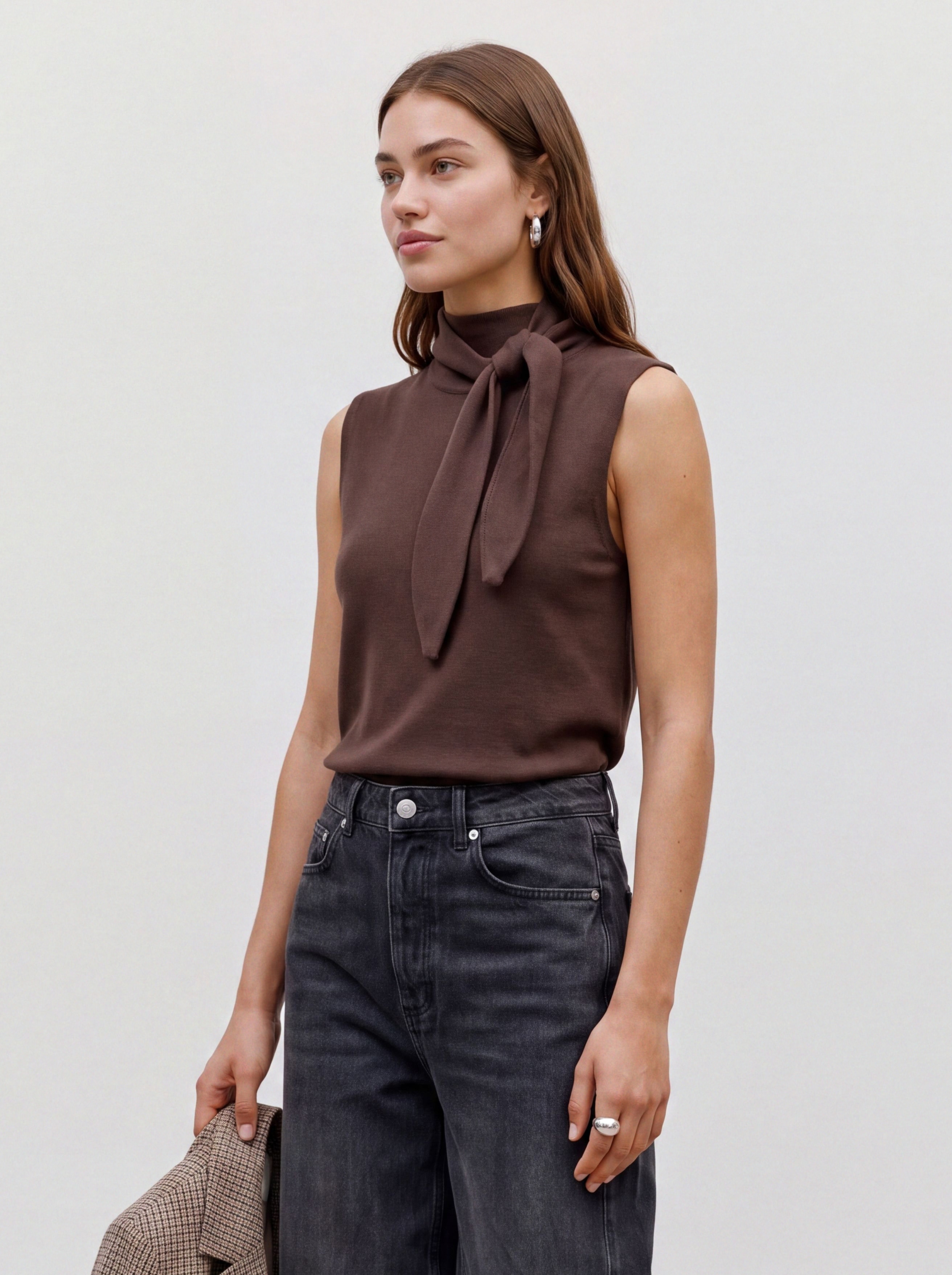 TOPSHOP Strickpullover "TSCASSI KNITTED TIE NECK TOP KNT NOOS" Materialmix, normal geschnitten