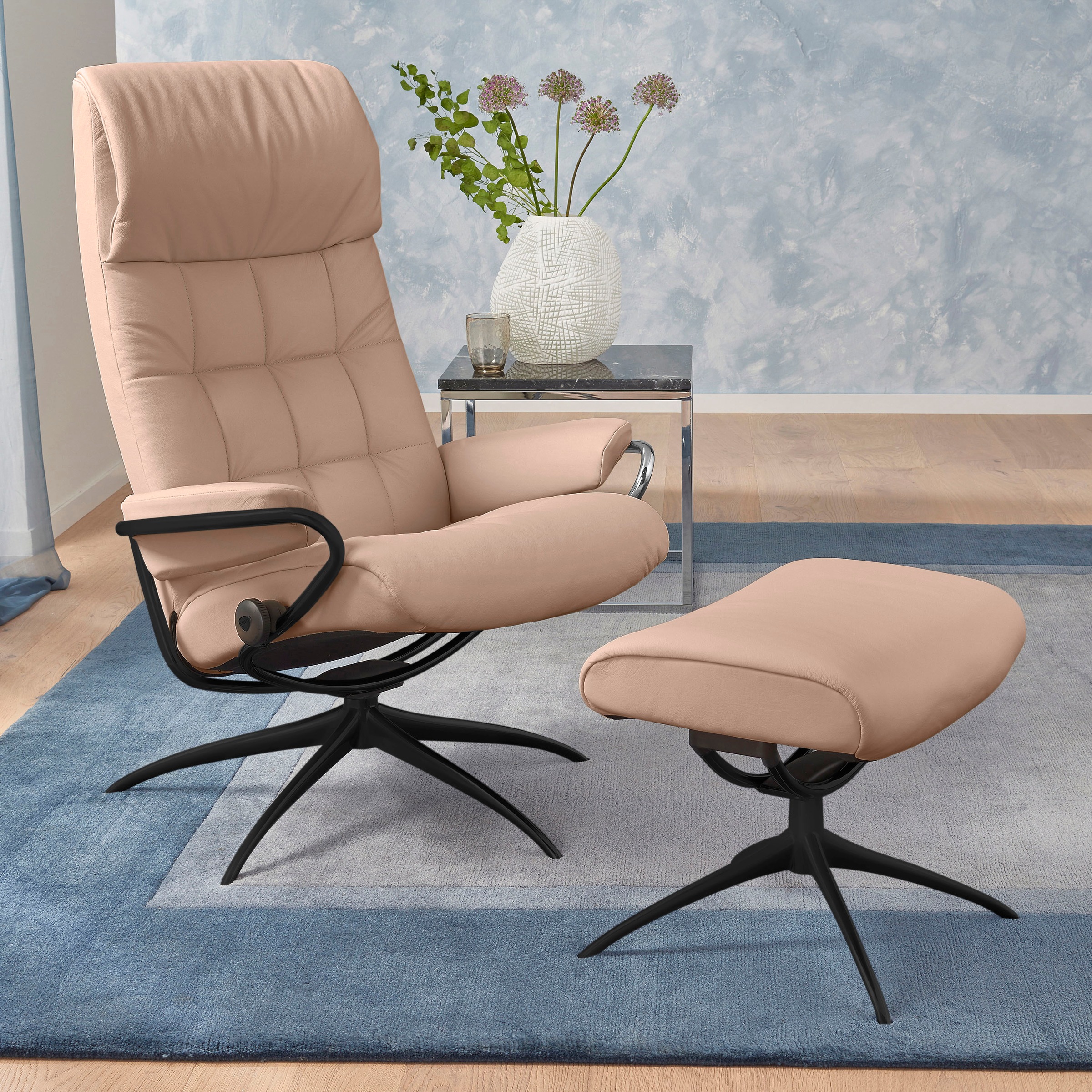 Stressless Relaxsessel "London", (Set, Relaxsessel mit Hocker), mit Hocker, High Back, mit Star Base, Gestell Schwarz