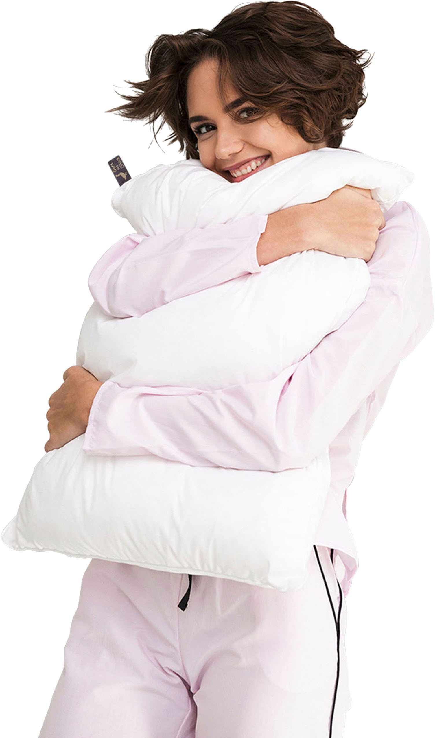 Gans im Glück Baumwollkissen »Gans im Glück, Allergiker geeignet (Hausstauballergiker)«, Füllung: 100% Polyester, Bezug: 100% Baumwolle, (1 St.), veganes Kissen mit Daunen-Feeling, Kopfkissen in 40x80 oder 80x80 cm