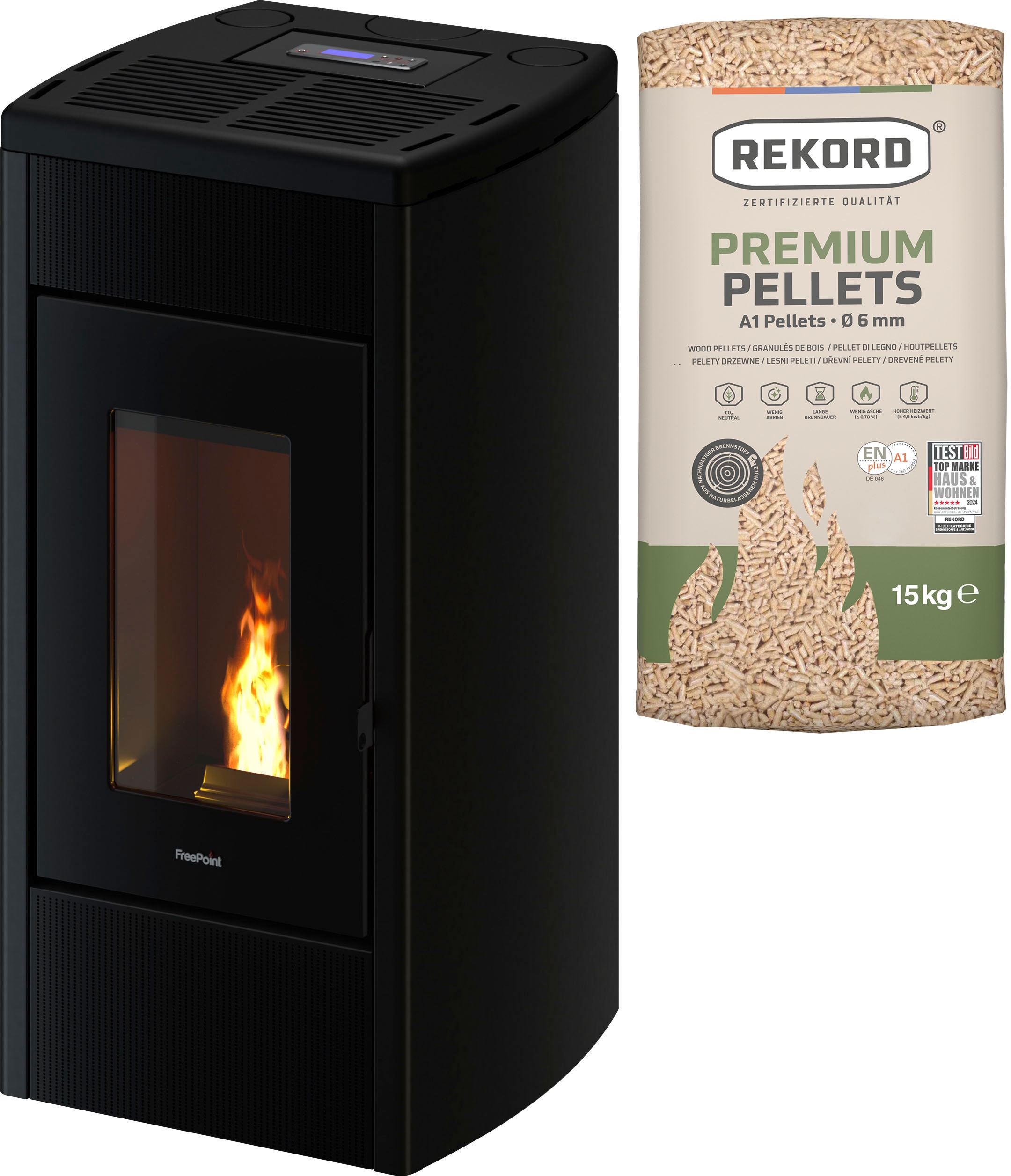 Freepoint Pelletofen "Duke 14 raumluftunabhängig" Zweifach kanalisierbare Warmluft, WIFI inklusive