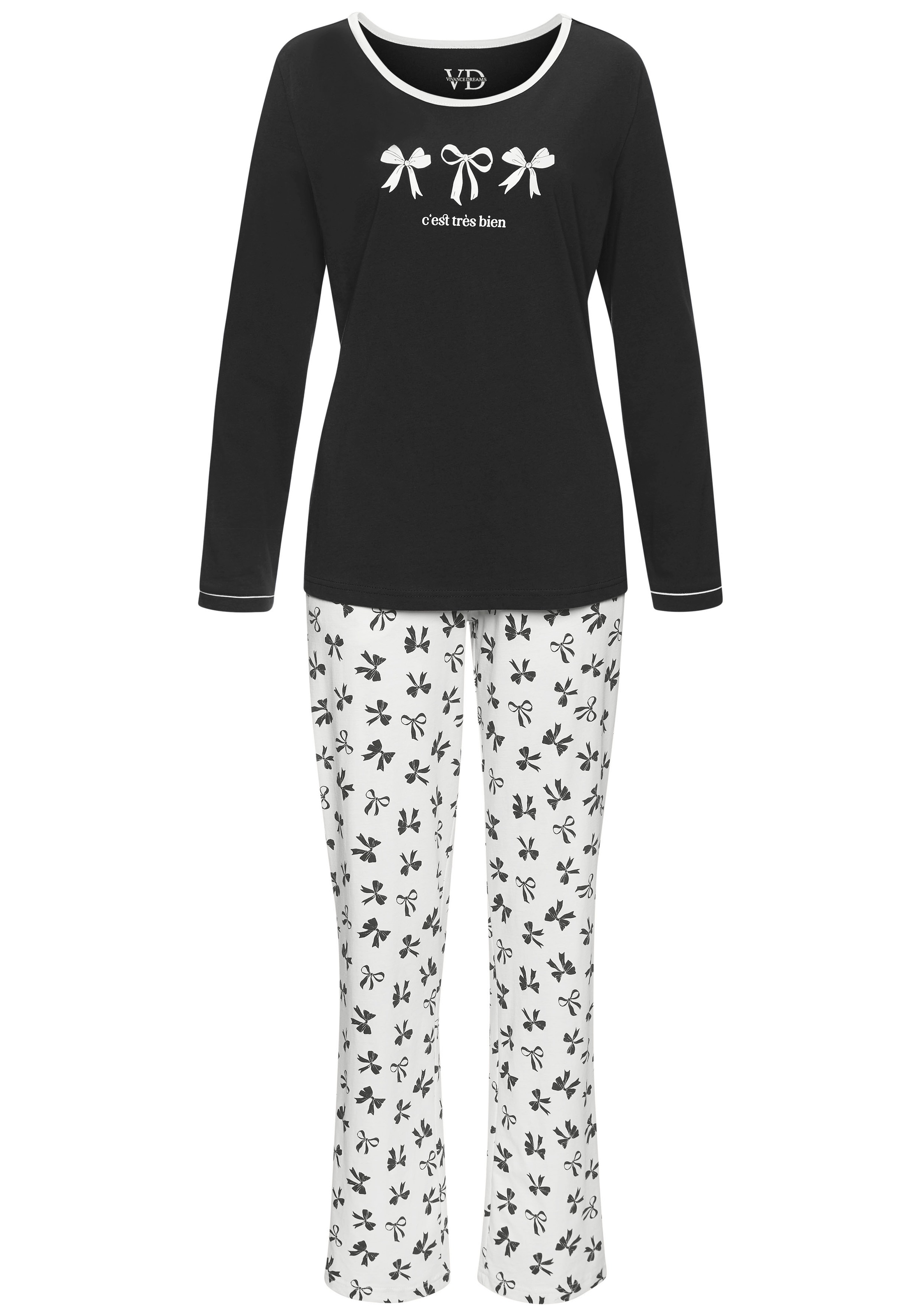 Vivance Dreams Pyjama, (Set, 2 tlg.), Mit süßem Schleifenmuster günstig online kaufen