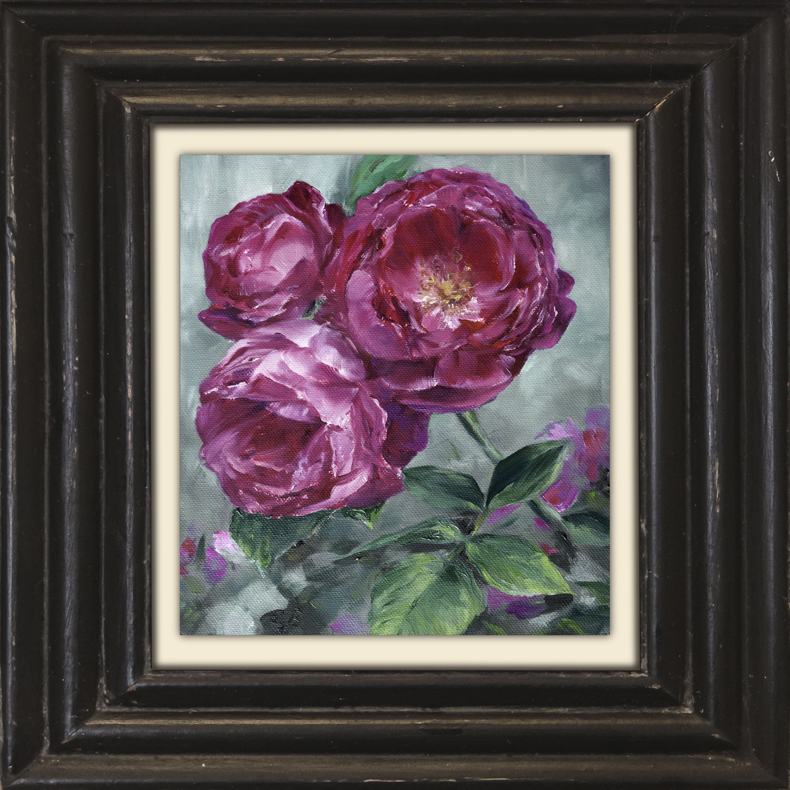 queence Leinwandbild "Pfingstrosen" Blumen Blumenbilder Garten Gartenbilder Kunst Stillleben Premium-Leinwandstoff, Handarbeit aus Deutschland, 40x40cm