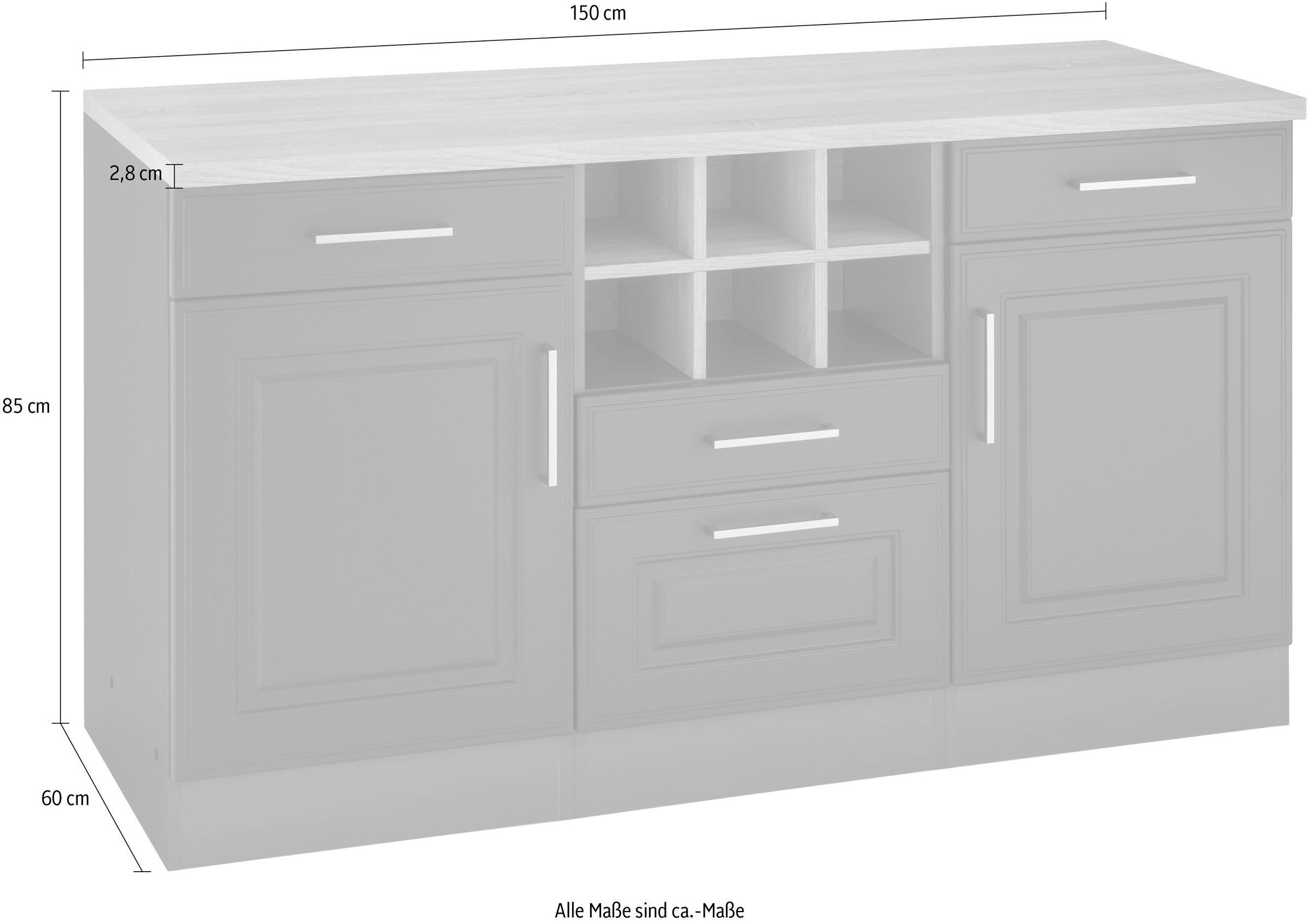 HELD MÖBEL Unterschrank »Stockholm«, 150 cm breit, hochwertige MDF-Fronten mit Fräsung, viel Stauraum