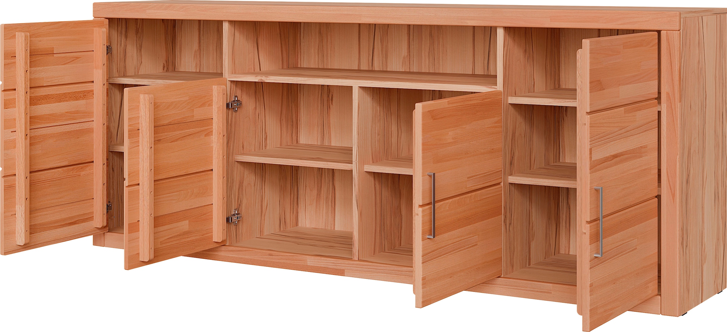 OTTO home Sideboard »Logo,200cm breit,42 cm tief,Fronten Massivholz,11 Fächer« Kernbuche massiv, Holzwerkstoff, 4Türen,11 Fächer,Böden versetzbar