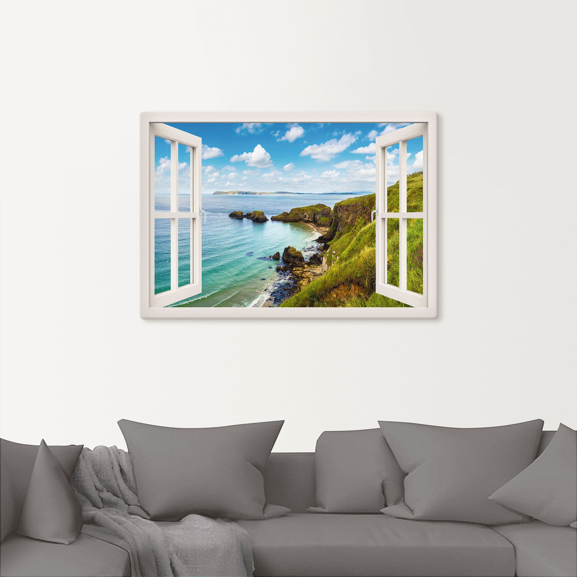 Artland Wandbild "Küstenweg in Nordirland durchs Fenster" Meer Bilder 1 Stk günstig online kaufen
