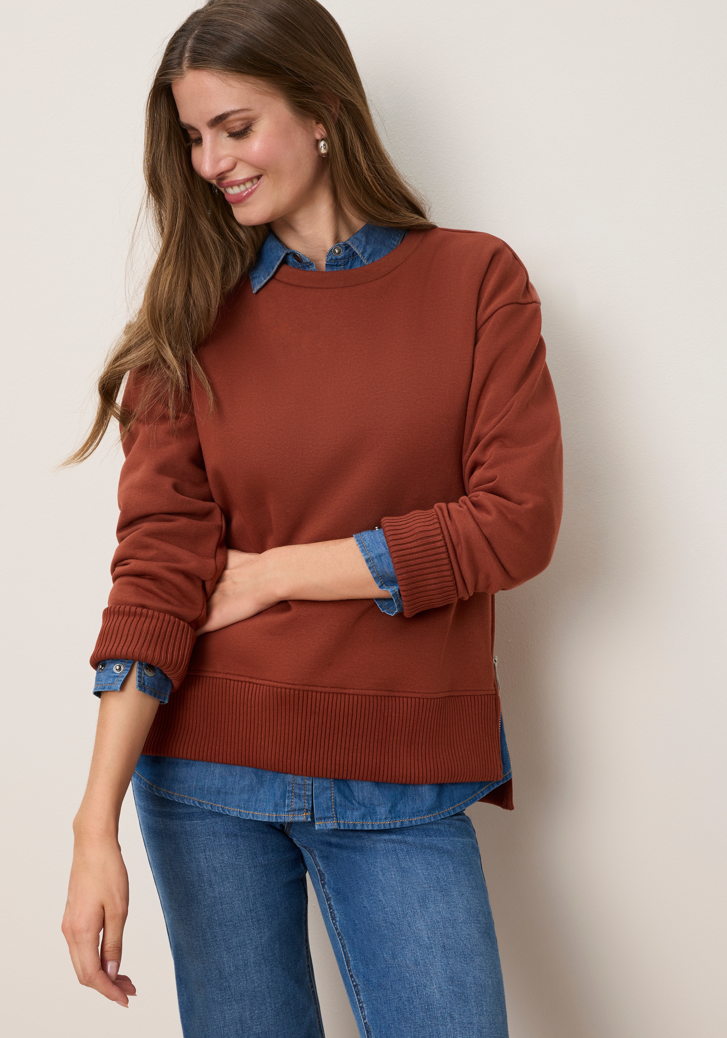 Tamaris Sweatshirt "mit seitlichen Reißverschlüssen", aus elastischer Baumwollqualität