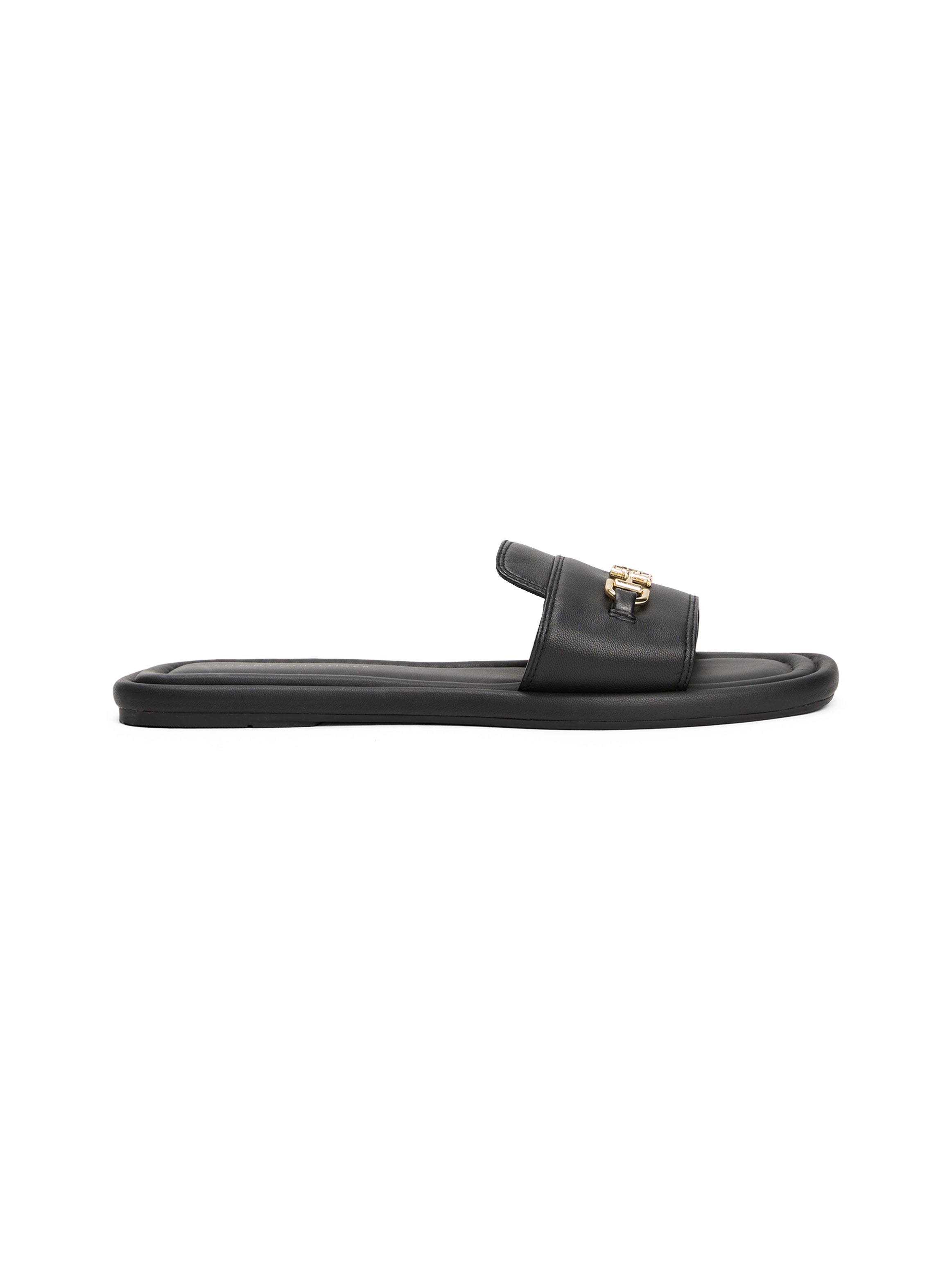 Tommy Hilfiger Pantolette »LEATHER HORSEBIT MULE«, Flats, Sommerschuh, Bequemschuh mit goldfarbener Zierspange