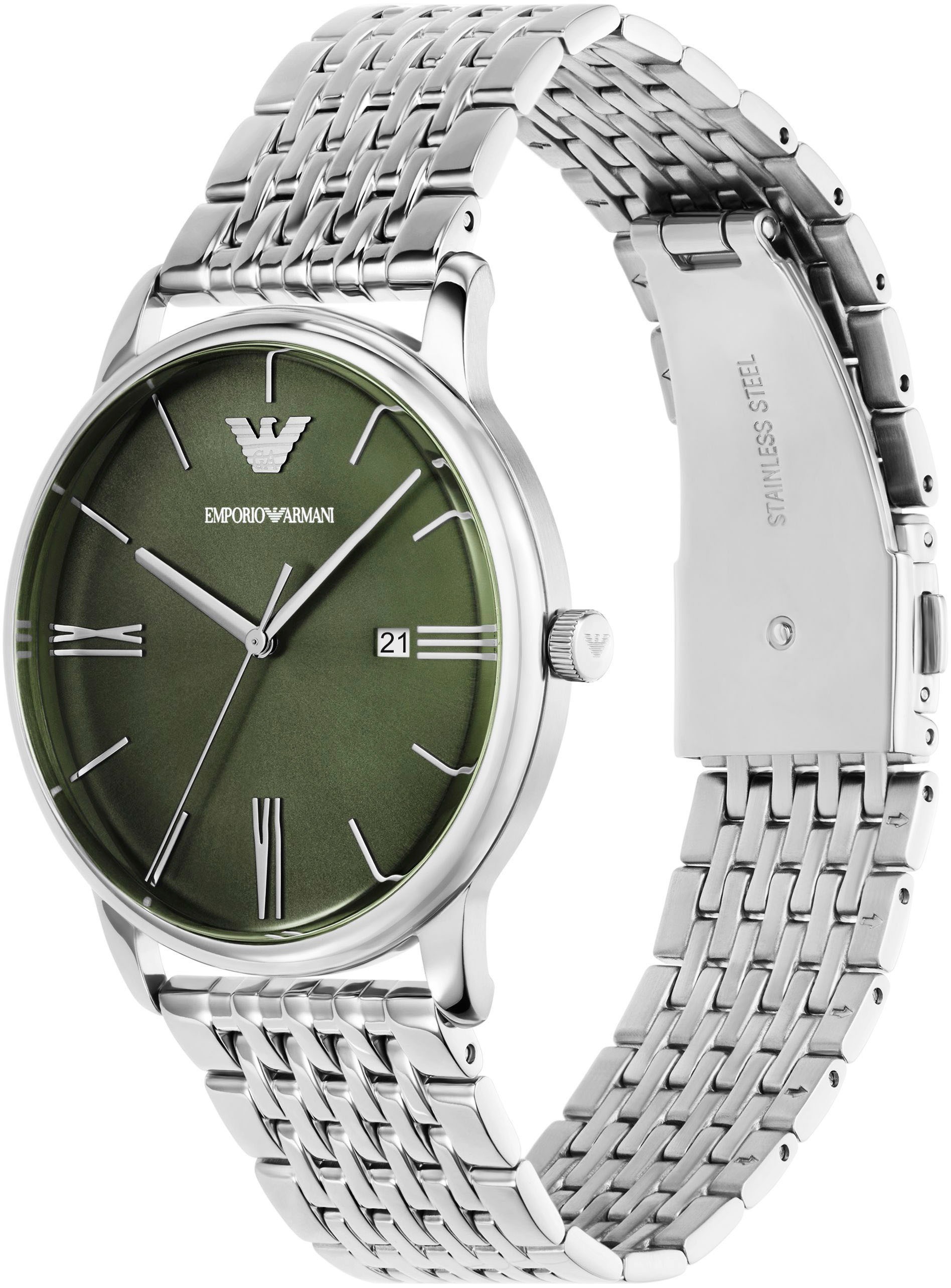 Emporio Armani Quarzuhr, Armbanduhr, Herrenuhr, Edelstahlarmband, analog, Tag