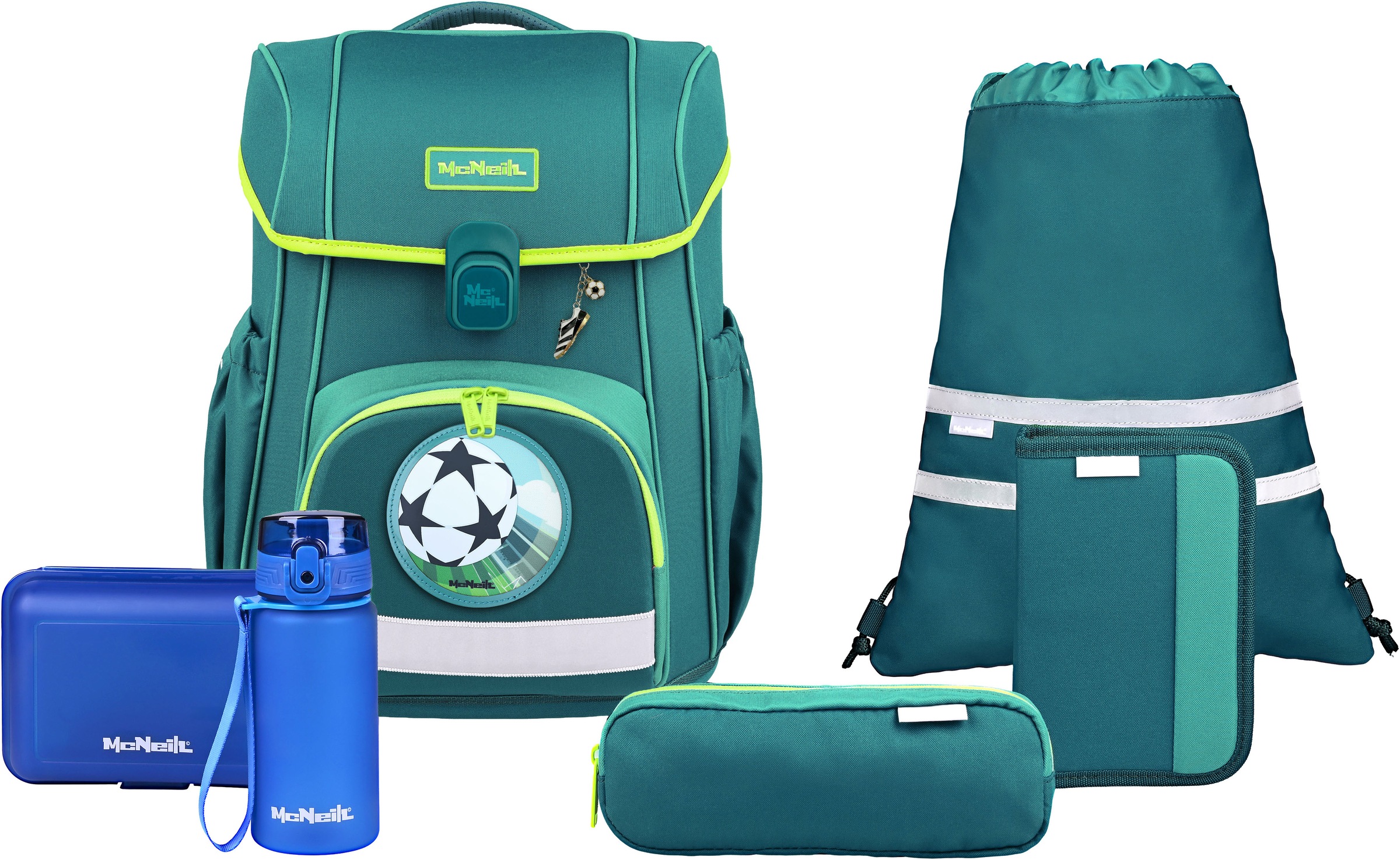 MCNEILL Kinder Schulranzen "Bravo, inkl. Etui, Turnbeutel"petrol, Polyester, Rucksäcke